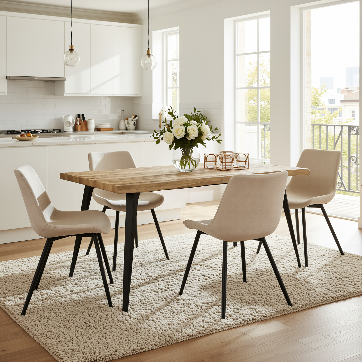 Homy Casa Casemiro 4PC Fabric Beige Dining Chairs