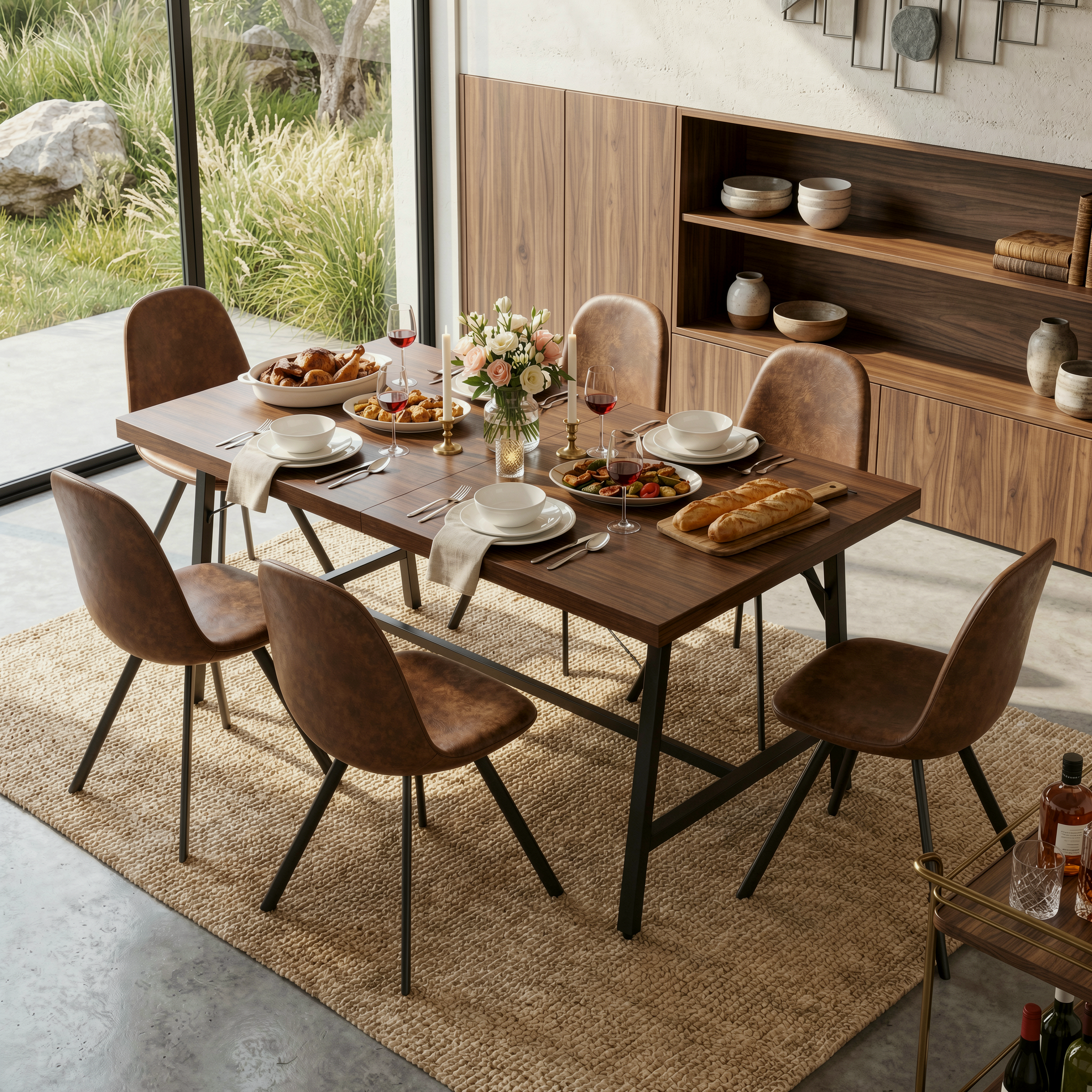 FORS Industrial MDF Dining Table 63" x 35" Modern Crimson