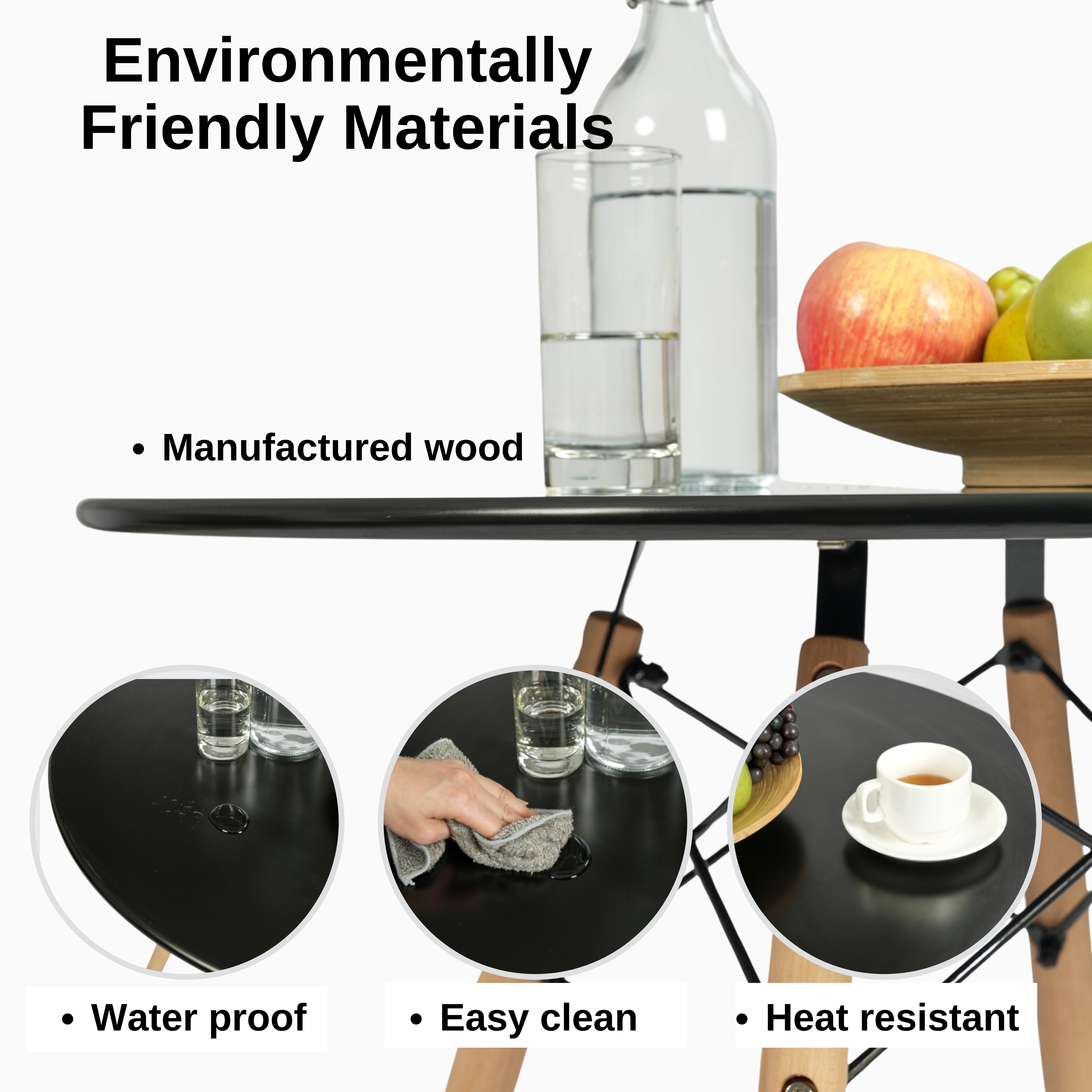 Homy Casa CHAD 31.5" Wooden Round Dining Table for Kitchen and Dining Room, Black, Open Box