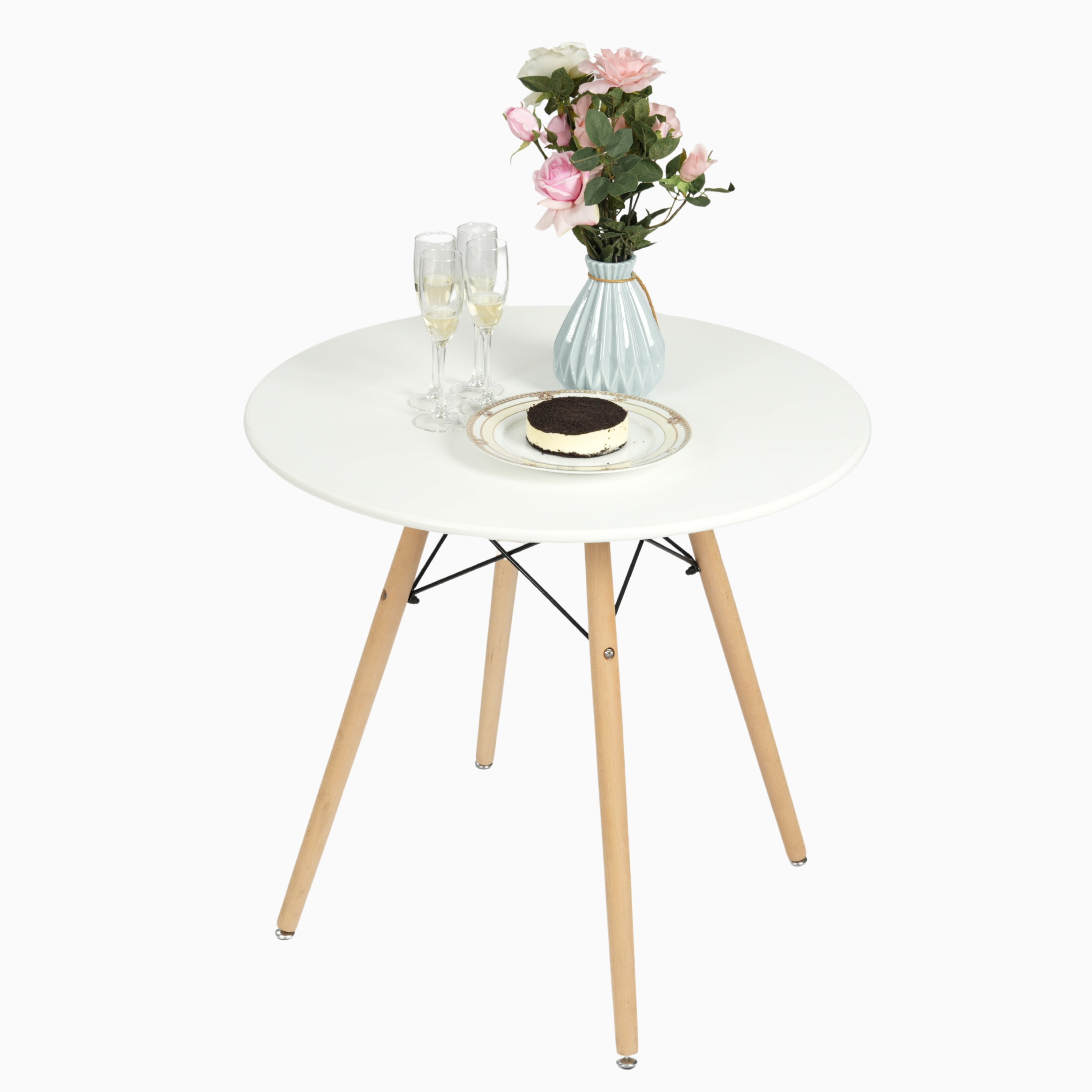 Homy Casa Chad 5PC Dining Set 31.5" Matte White Dining Table with 4 GADGETBLOKE White Durable PP Dining Chairs