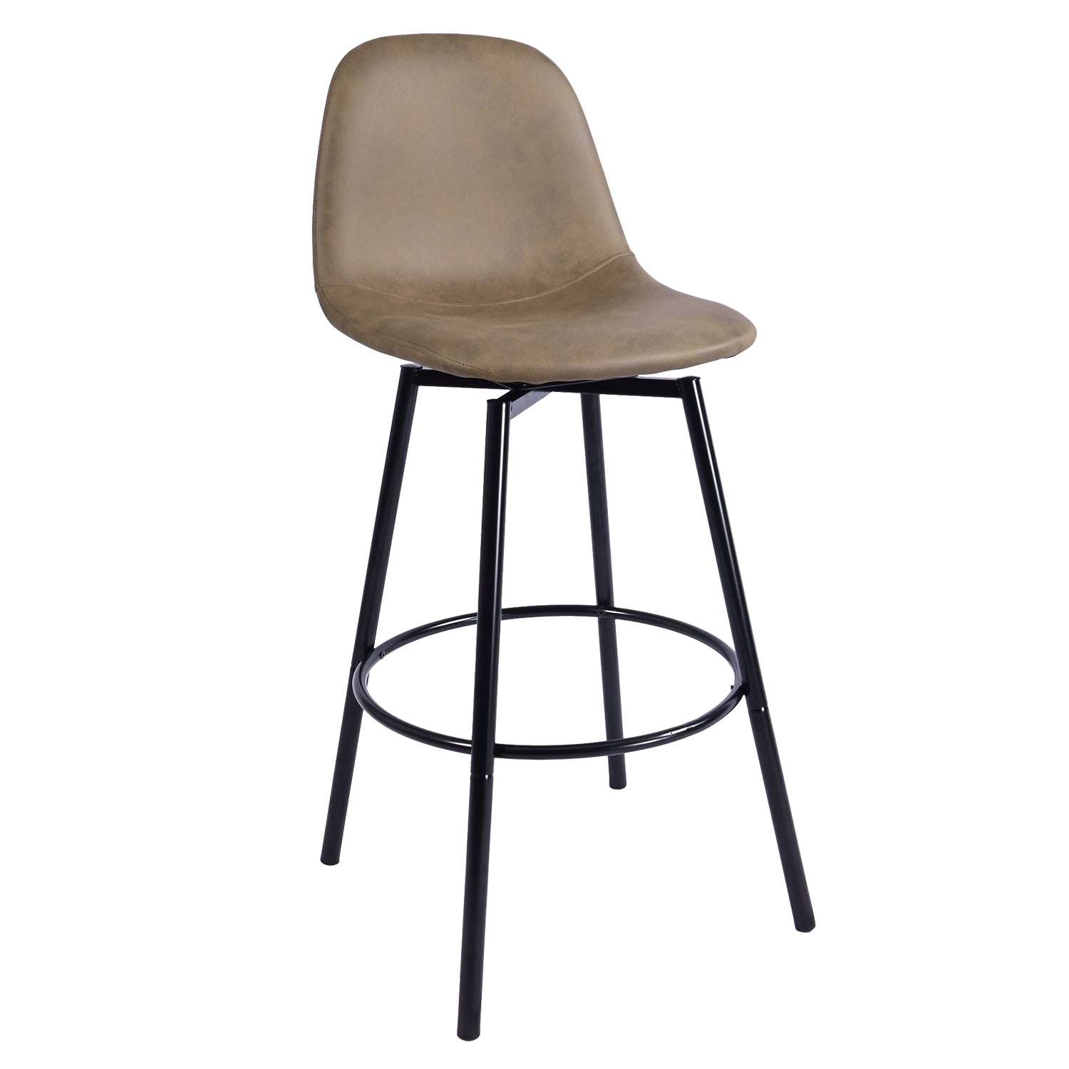 Char Set of 2 Modern Faux Leather Swivel Counter Stools Brown