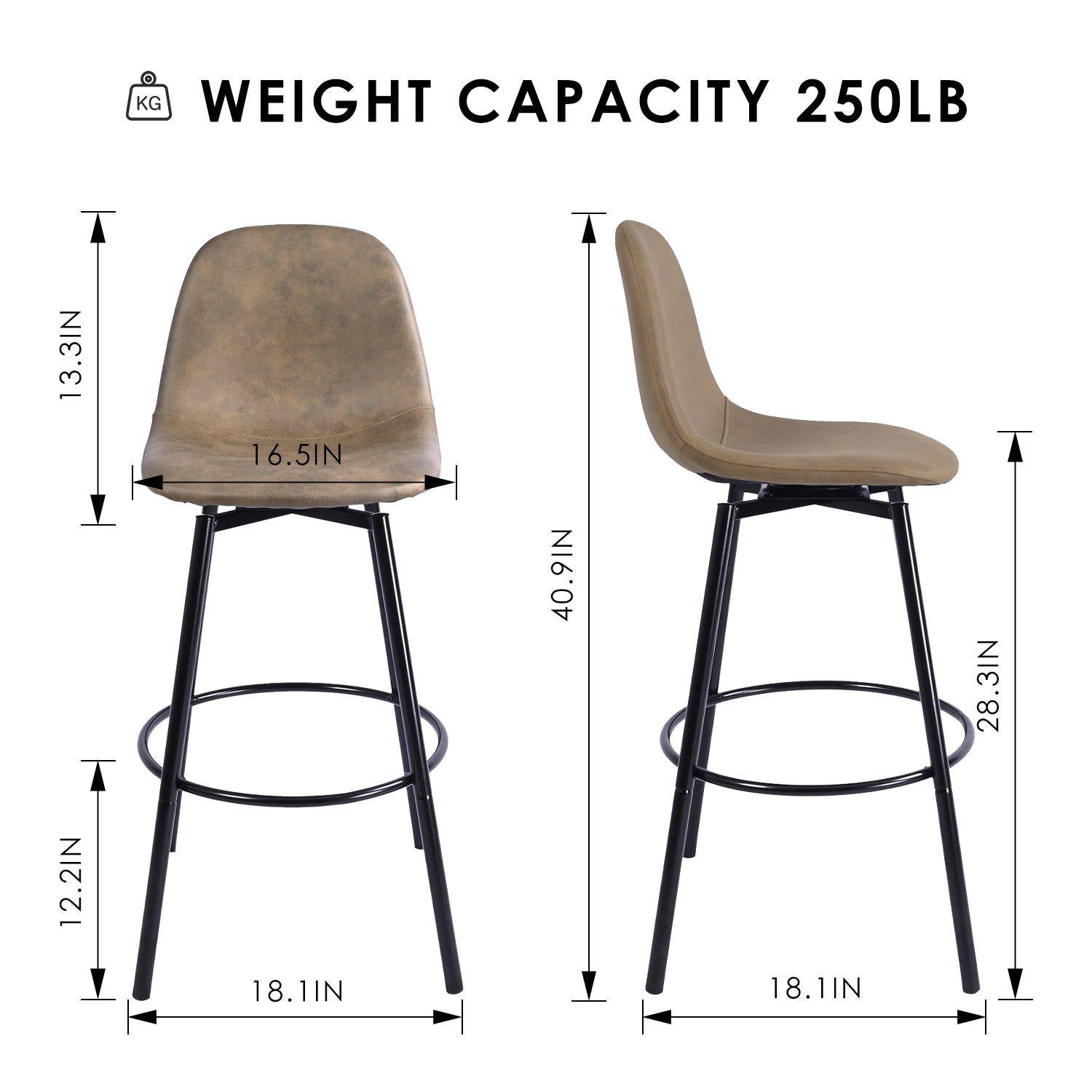 Homy Casa CHAR-CS 2PC Swivel Bar Stools 28.3" Seat Height Brown Upholstered Counter Chairs Open Box