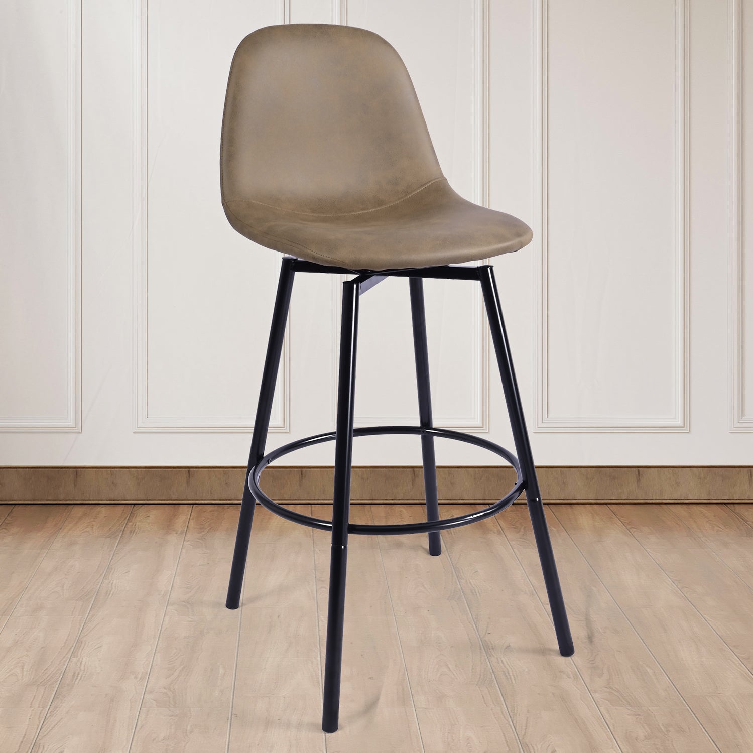 Char Set of 2 Modern Faux Leather Swivel Counter Stools Brown