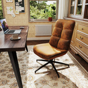 Charlotte Swivel Adjustable Height Accent Chair in Beige & Suede Brown
