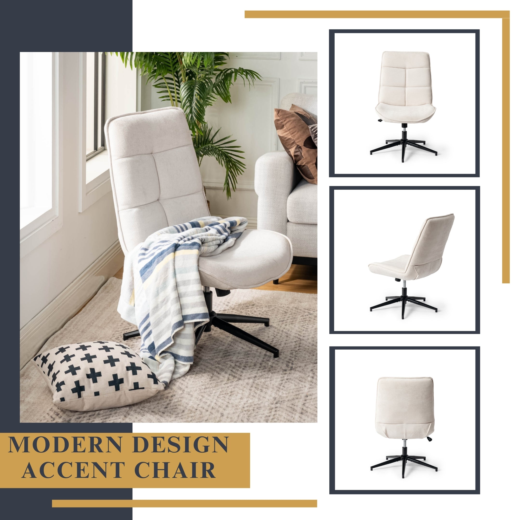 Homy Casa Charlotte Swivel Adjustable Height Accent Chair Beige Open Box