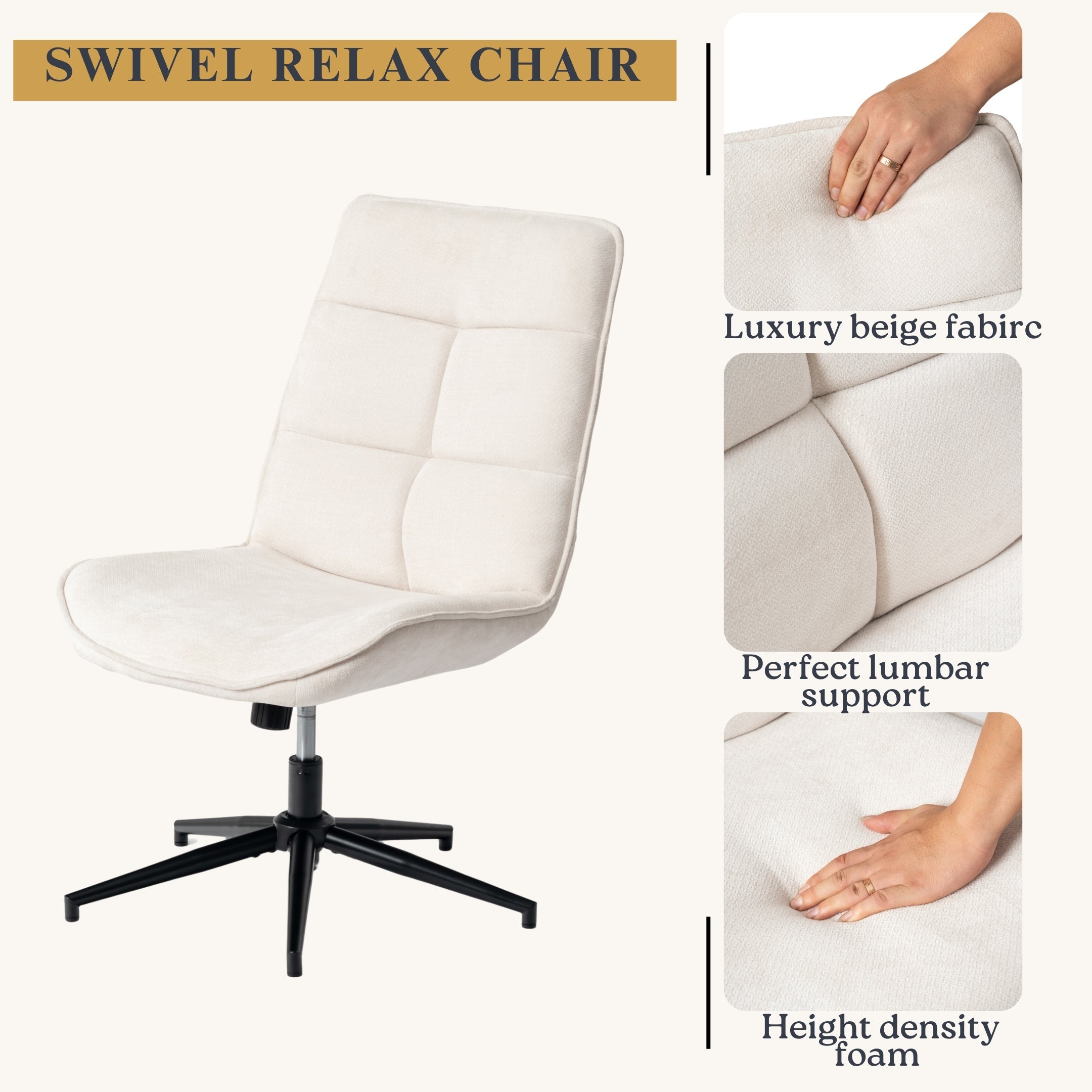 Homy Casa Charlotte Swivel Adjustable Height Accent Chair Beige Open Box