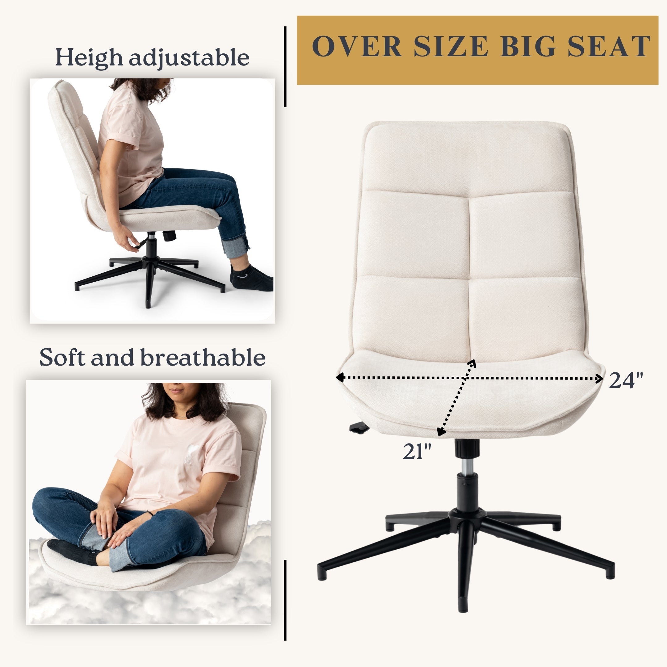 Homy Casa Charlotte Swivel Adjustable Height Accent Chair Beige Open Box