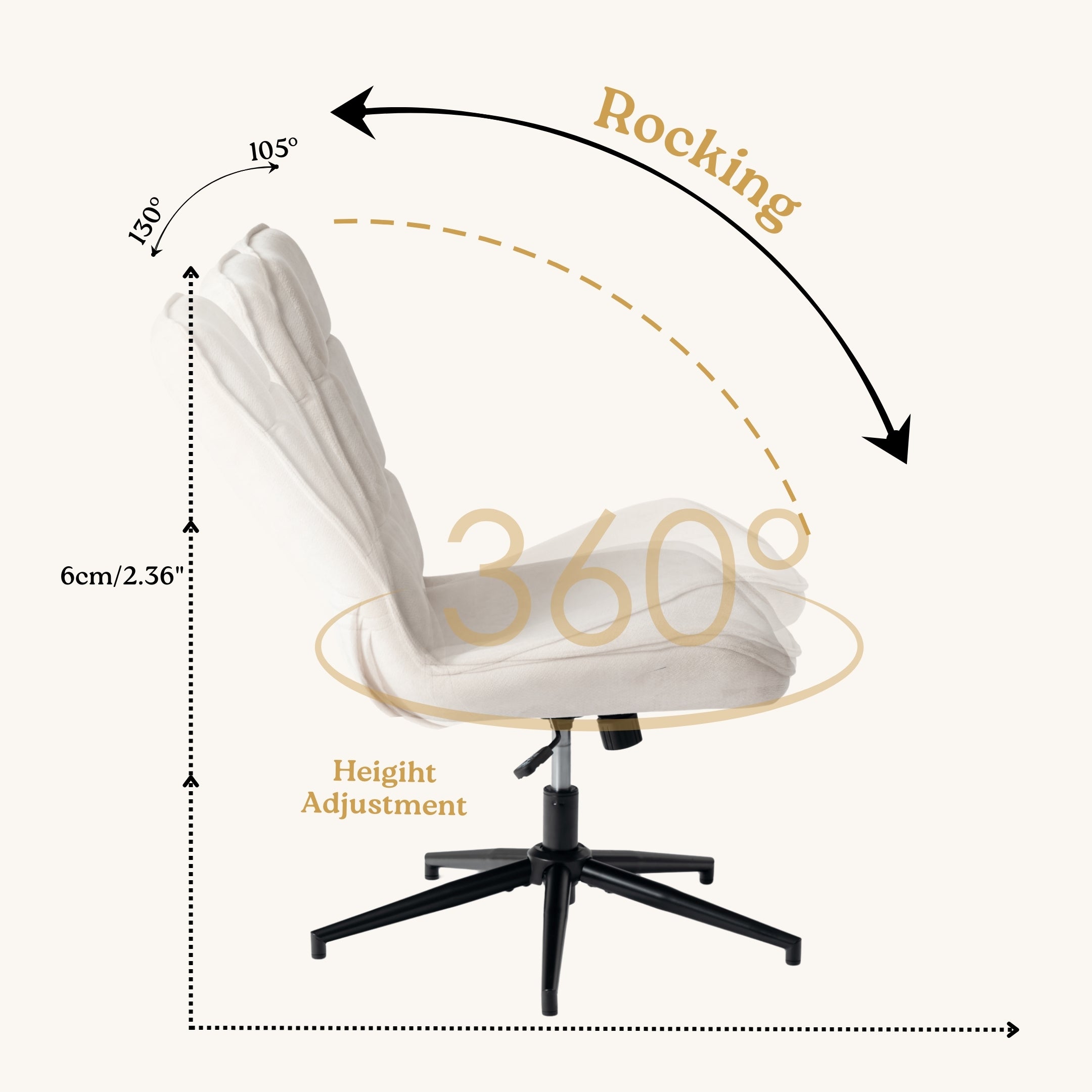 Homy Casa Charlotte Swivel Adjustable Height Accent Chair in Beige