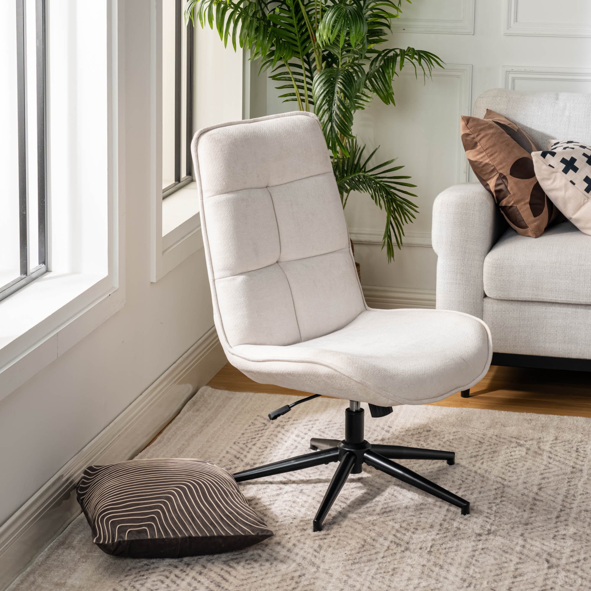Homy Casa Charlotte Swivel Adjustable Height Accent Chair in Beige