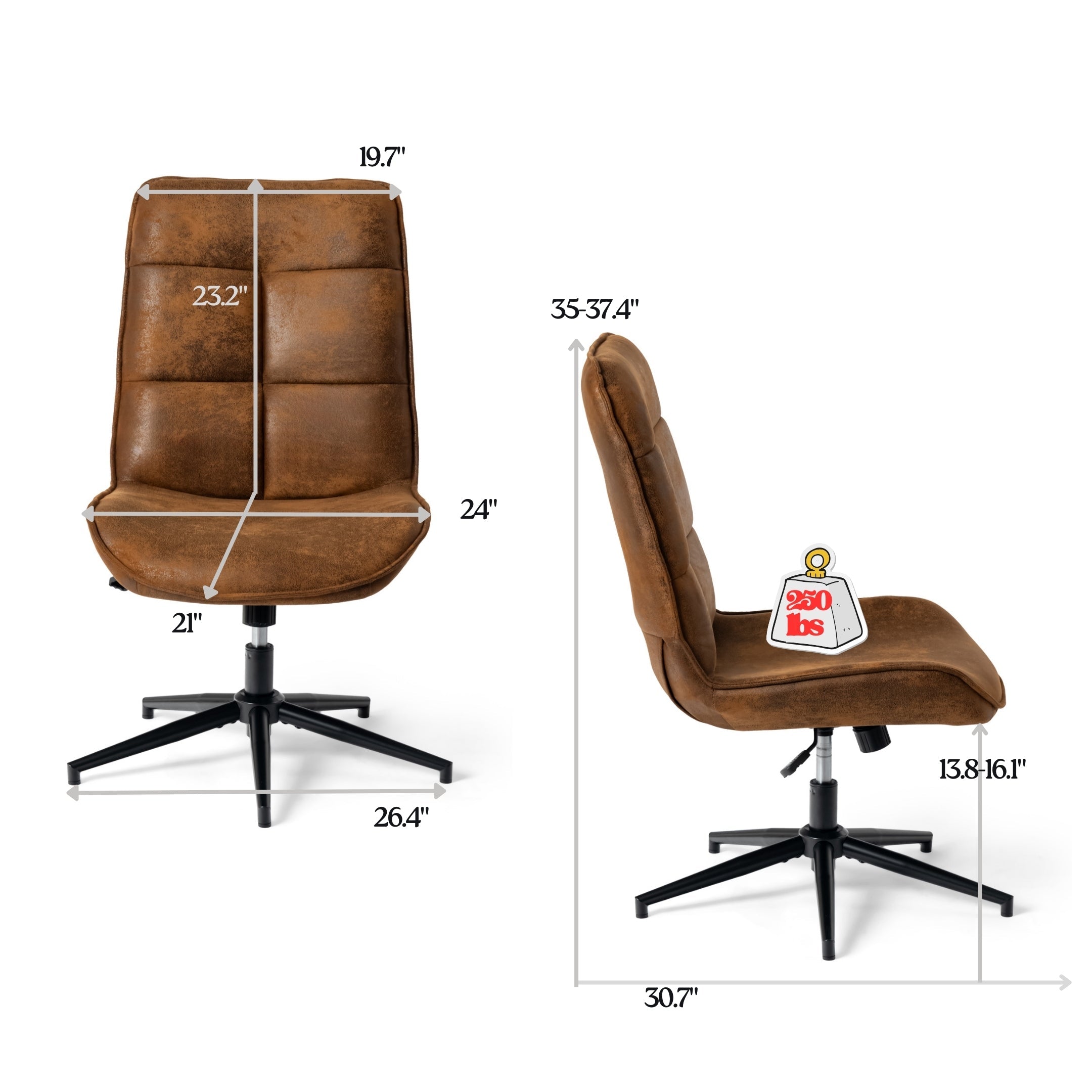 Homy Casa Charlotte Swivel Adjustable Height Accent Chair in Suede Brown