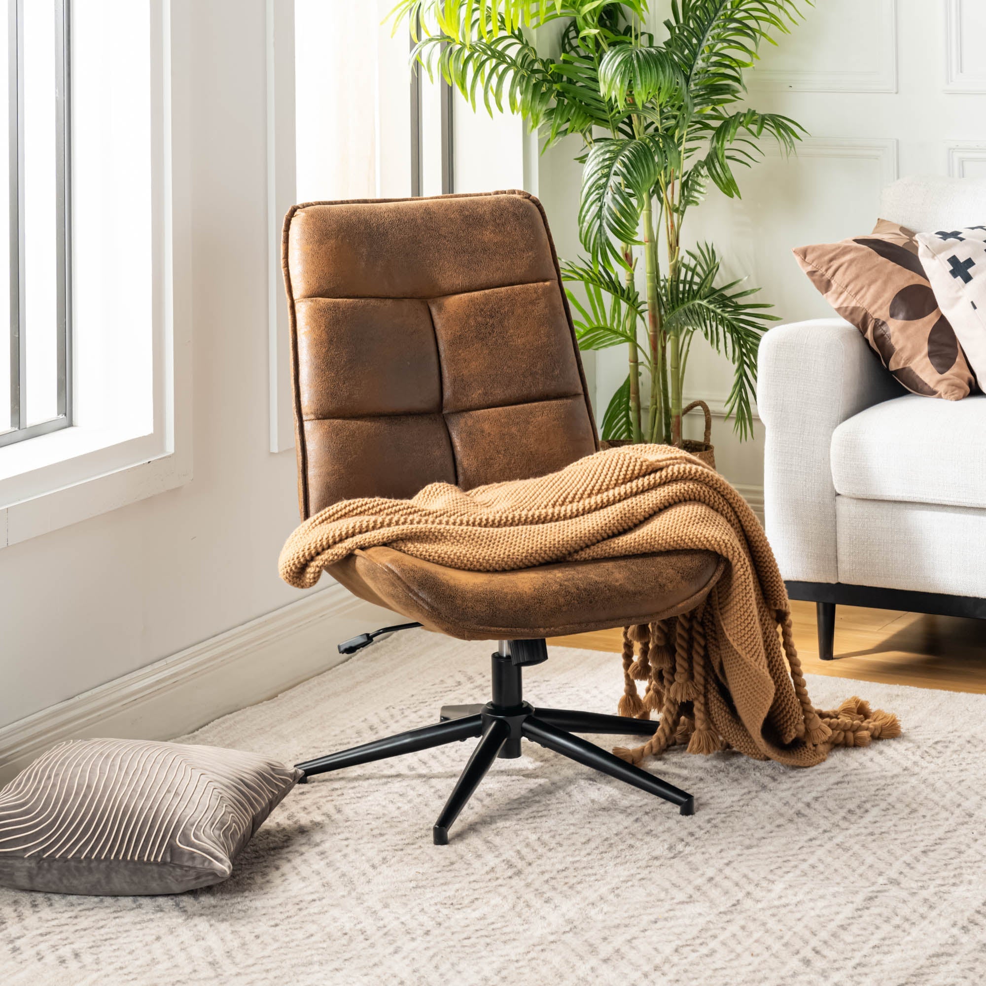 Homy Casa Charlotte Swivel Adjustable Height Accent Chair in Suede Brown