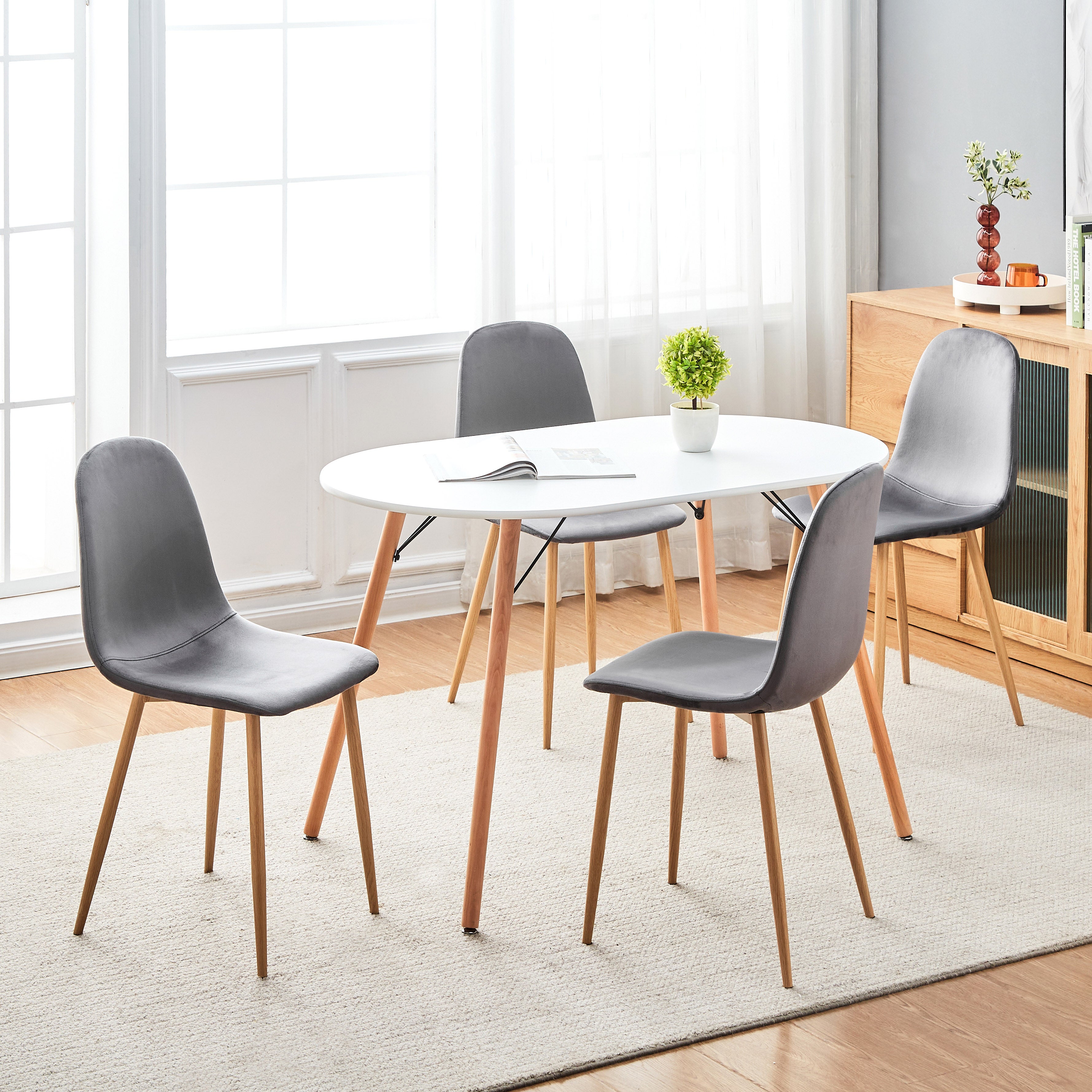 Charlton Velvet Dining Chair Set of 4 in Grey or Rose Gold