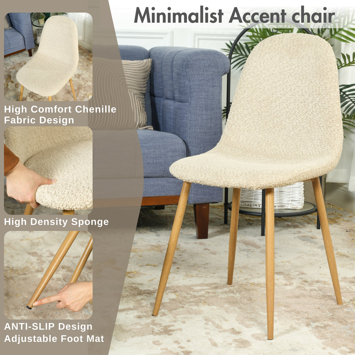 Homy Casa Charlton Beige Oak Leg 4 Piece Dining Chair Set Open Box