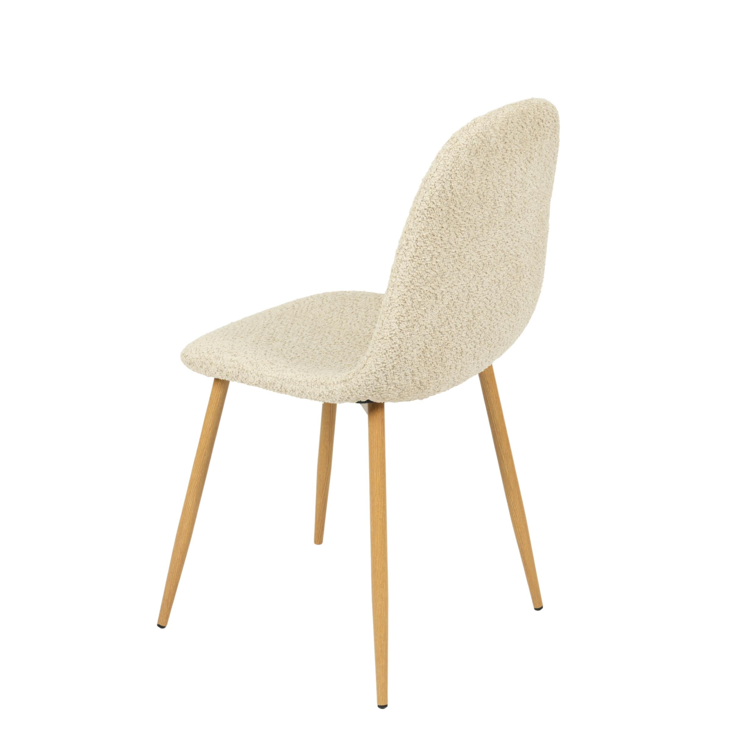 Charlton 4PC Modern Dining Chairs, Curved Fabric Seats with Wood-Look Metal Legs, Beige Upholstery, Easy Assembly