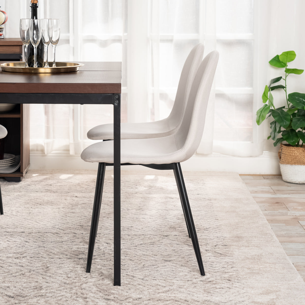 Homy Casa Charlton 4PC Beige Fabric Dining Chairs for Kitchen & Dining Room