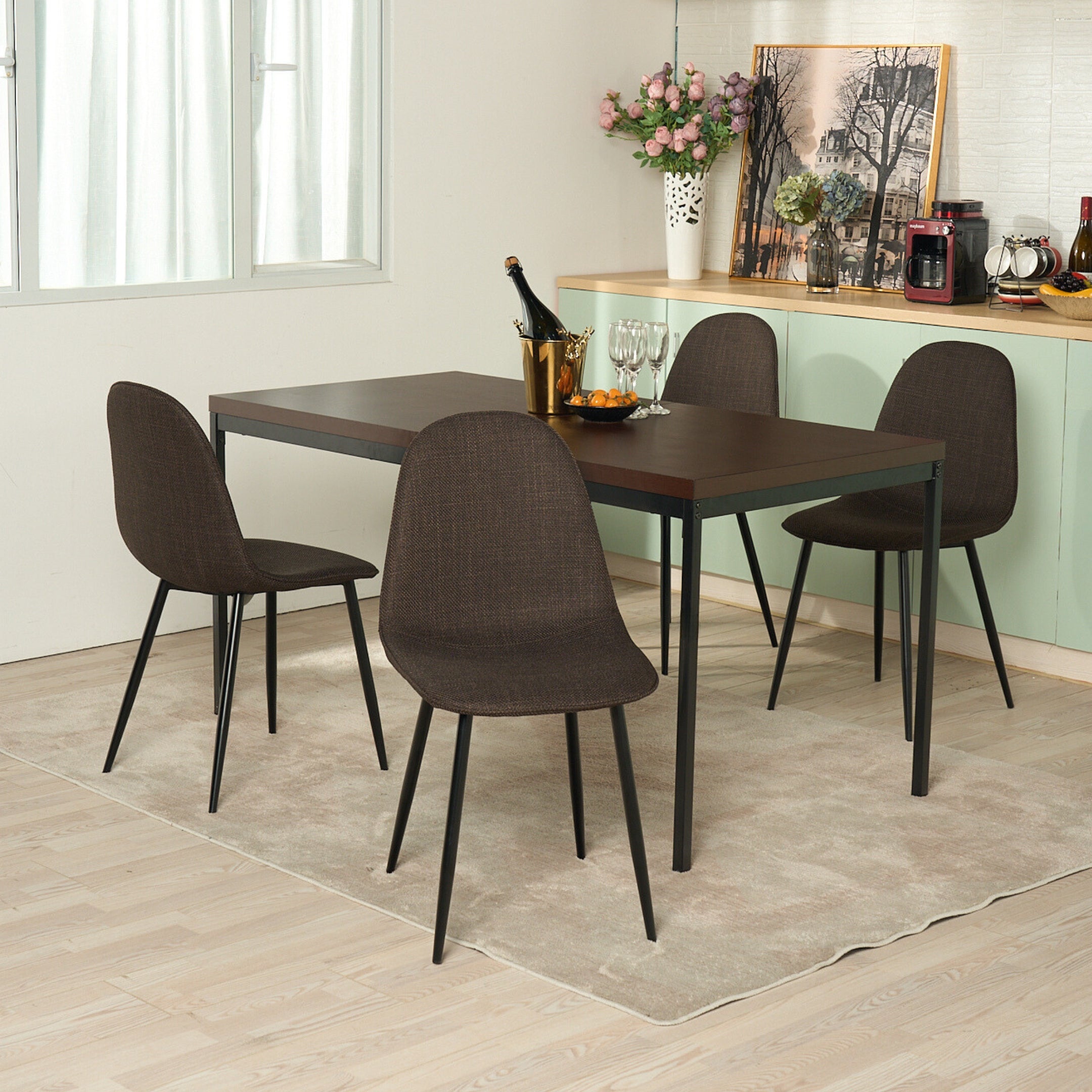 Homy Casa Charlton 4PC Tweed Fabric Scandinavian Dining Chair, Open Box