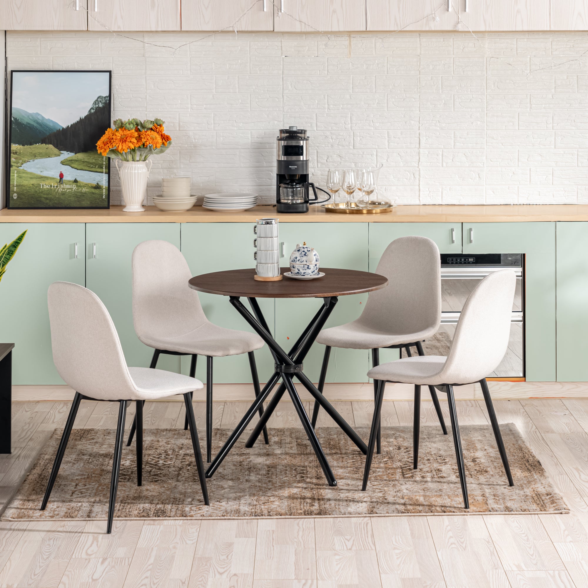Homy Casa Charlton 4PC Dining Chairs Lumos Beige Fabric with Black Legs Open Box