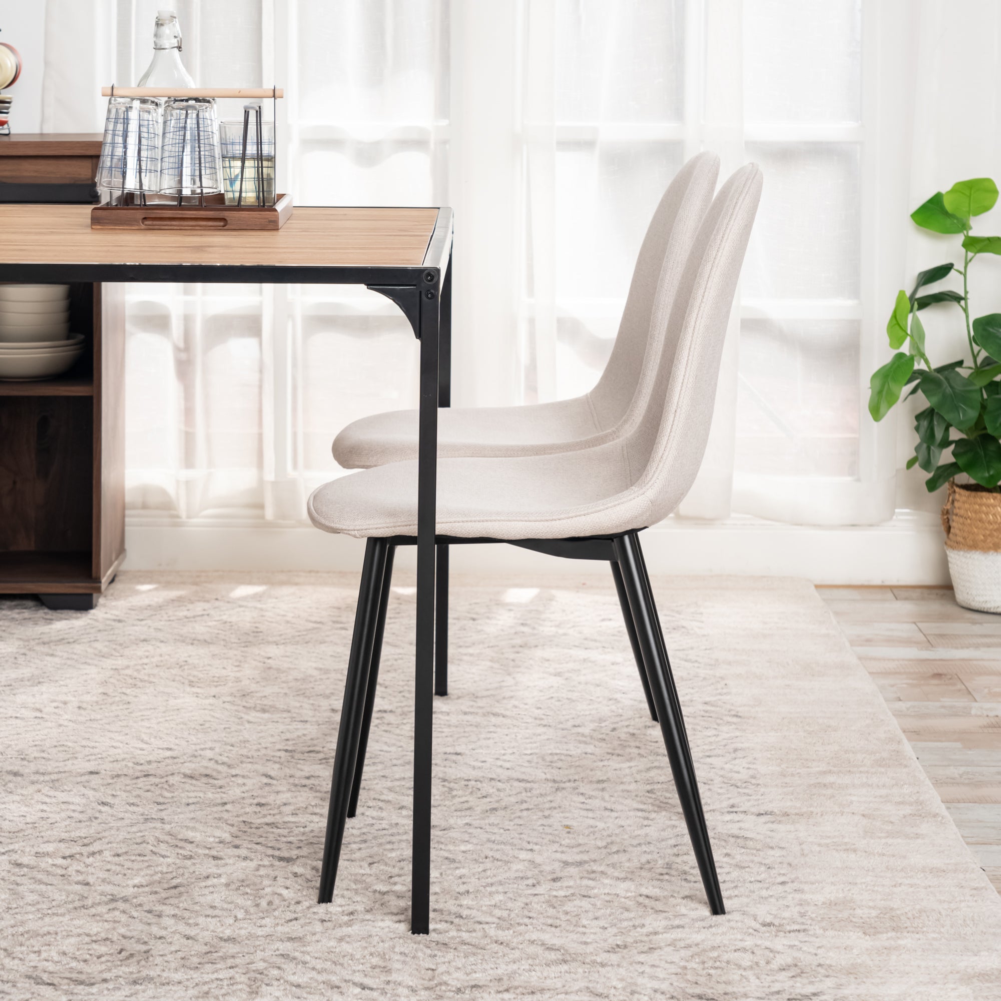 Homy Casa Milliken 5PC Dining Set 47” Oak Table with 4 Charlton Lumos Beige Upholstered Chairs Open Box