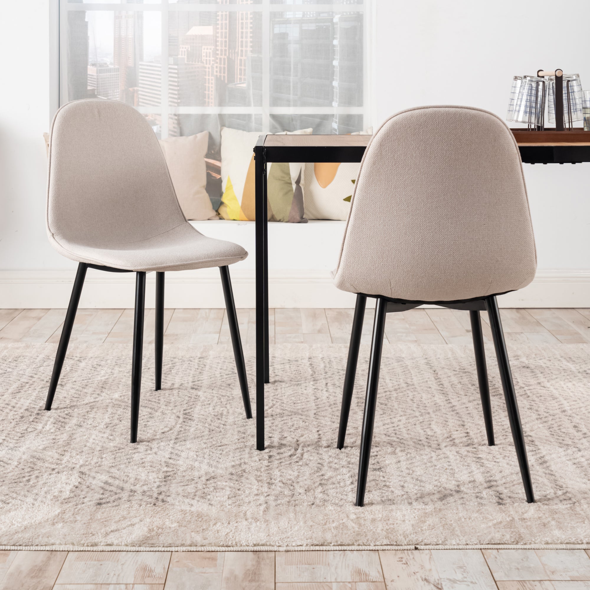 Homy Casa Milliken 5PC Dining Set 47” Oak Table with 4 Charlton Lumos Beige Upholstered Chairs Open Box