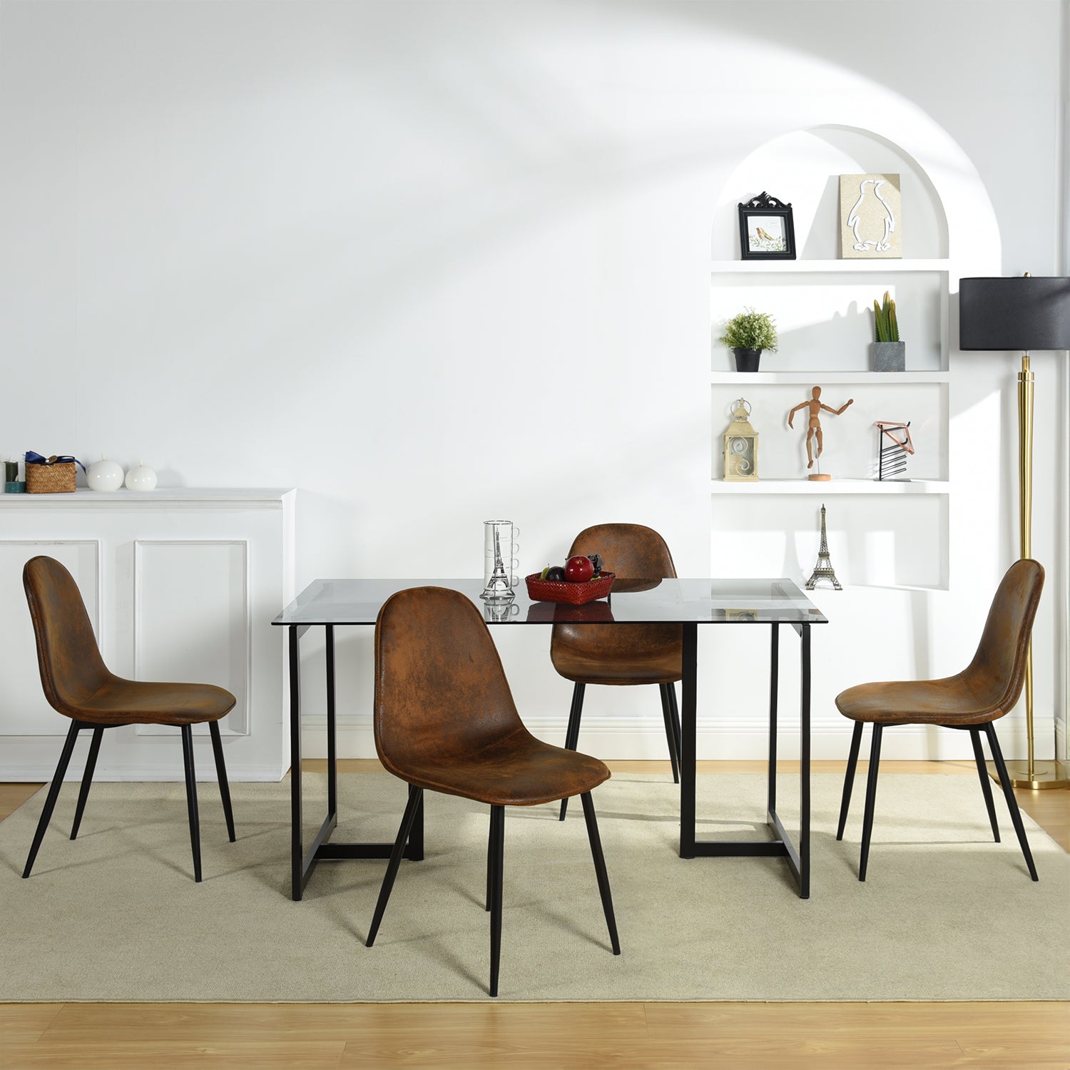 Homy Casa CHARLTON 4PC SUEDE BROWN Dining Chair Modern Faux Suede Seating Open Box