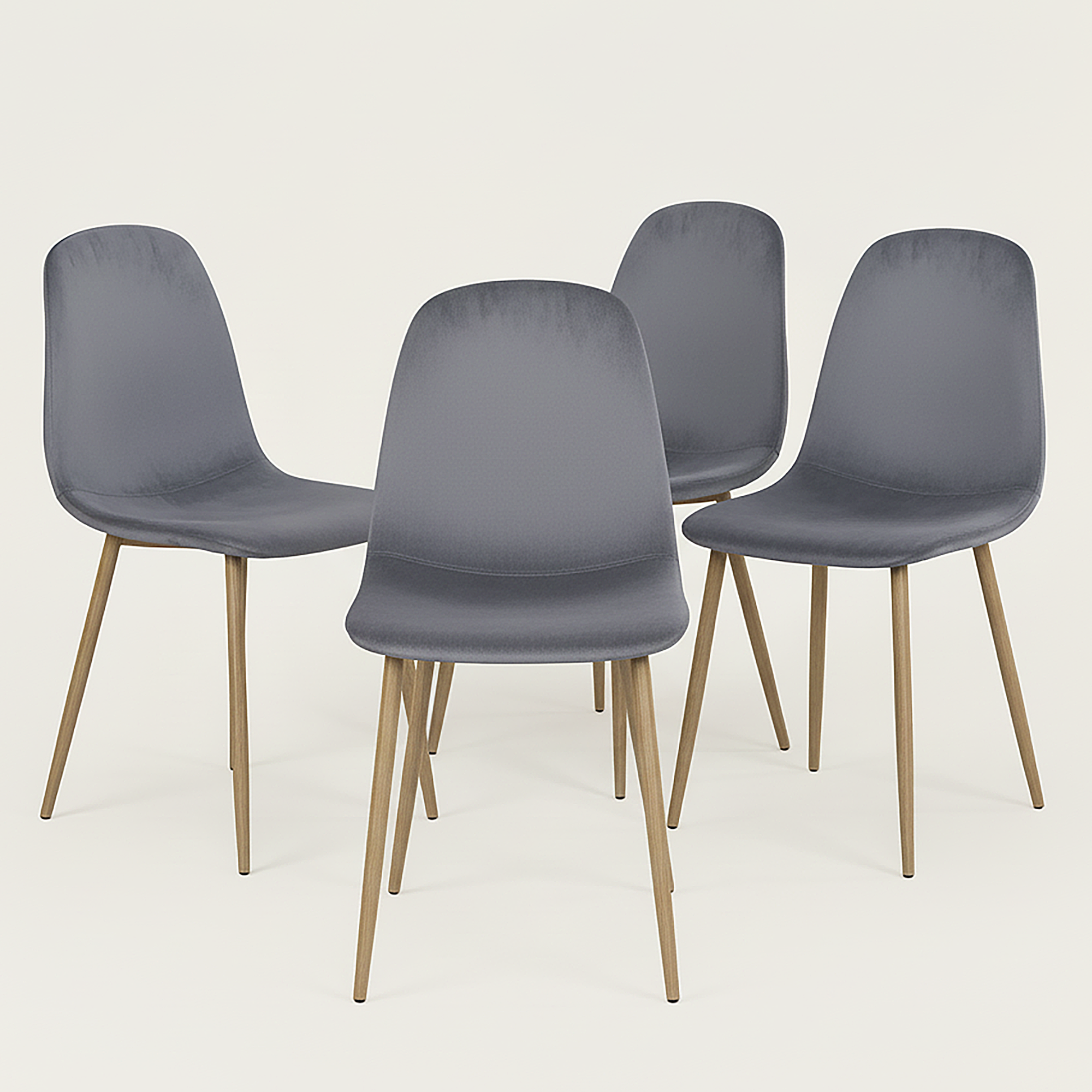 Homy Casa Stan 5 Piece Walnut Dining Table Set 63” Table with 4 Velvet Grey Charlton Upholstered Chairs