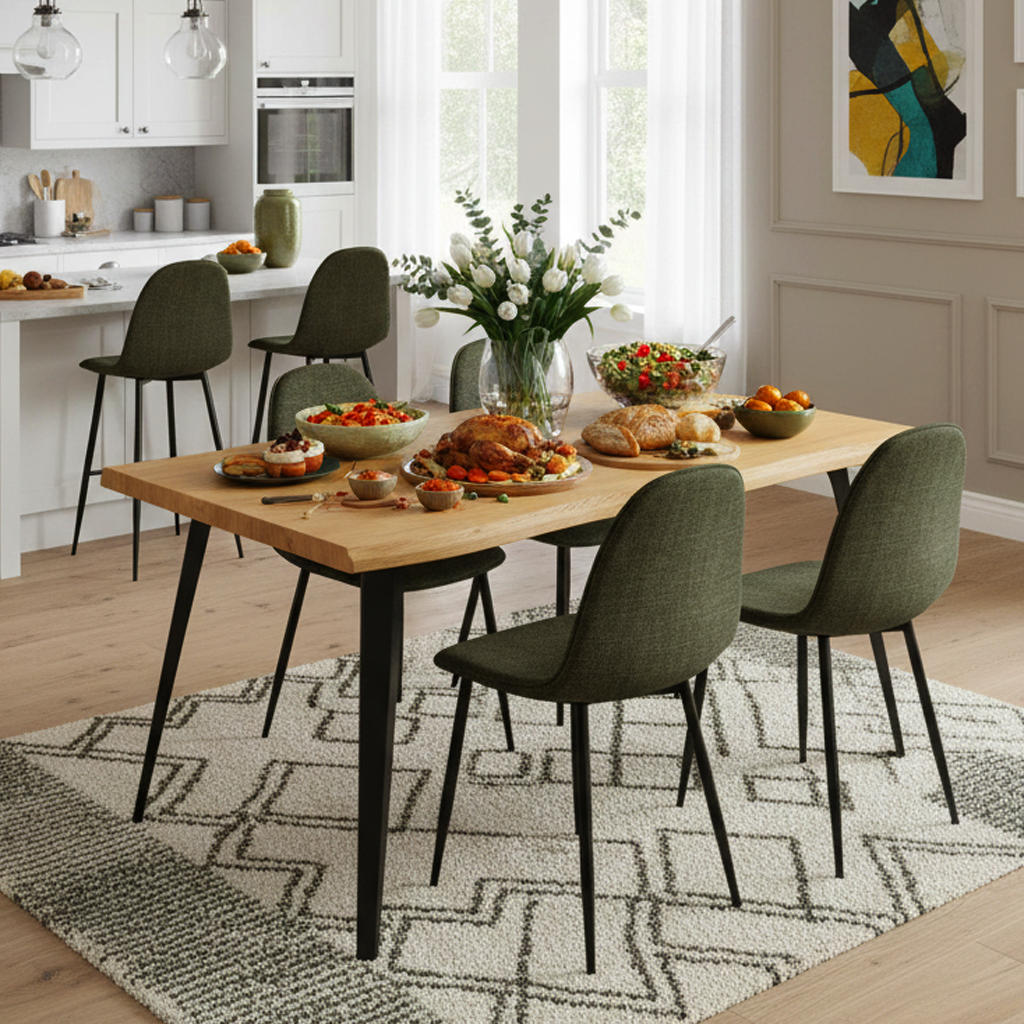 Charlton Tweed Dining Chair Set of 4 with Splayed Metal Legs