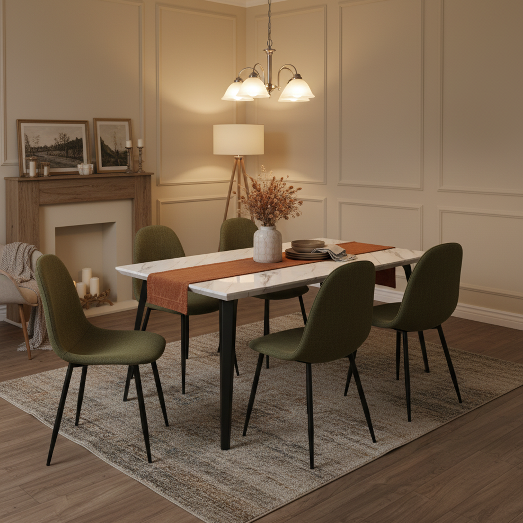 Charlton Tweed Dining Chair Set of 4 with Splayed Metal Legs