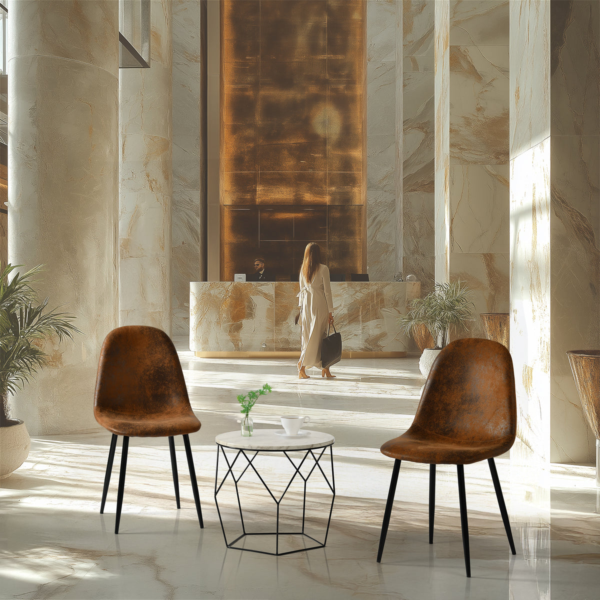 Homy Casa Charlton Industrial Faux Suede Dining Chair, Brown,Open Box