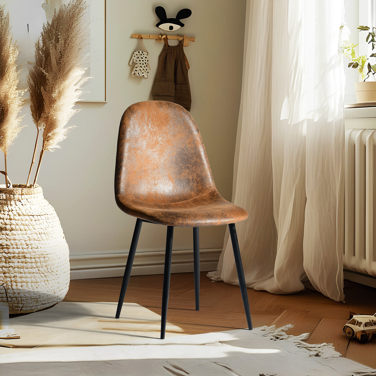 Homy Casa Charlton Industrial Faux Suede Dining Chair, Brown,Open Box