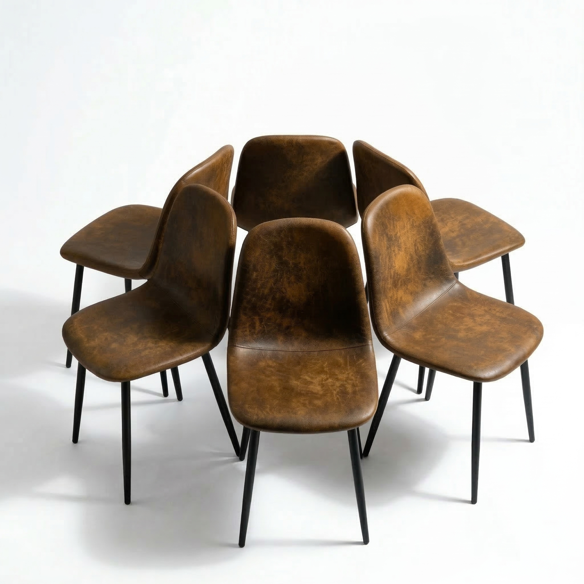 Homy Casa SORIAN 7PC Industrial Dining Set 63” Long Table with 6PC Charlton Suede Brown Dining Chairs