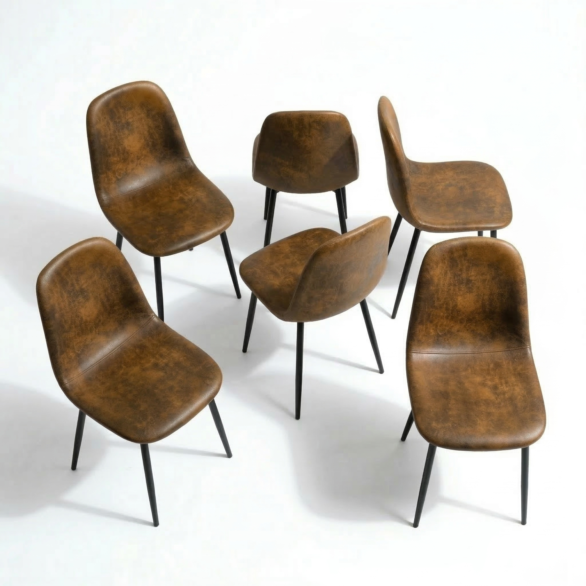 Homy Casa SORIAN 7PC Industrial Dining Set 63” Long Table with 6PC Charlton Suede Brown Dining Chairs