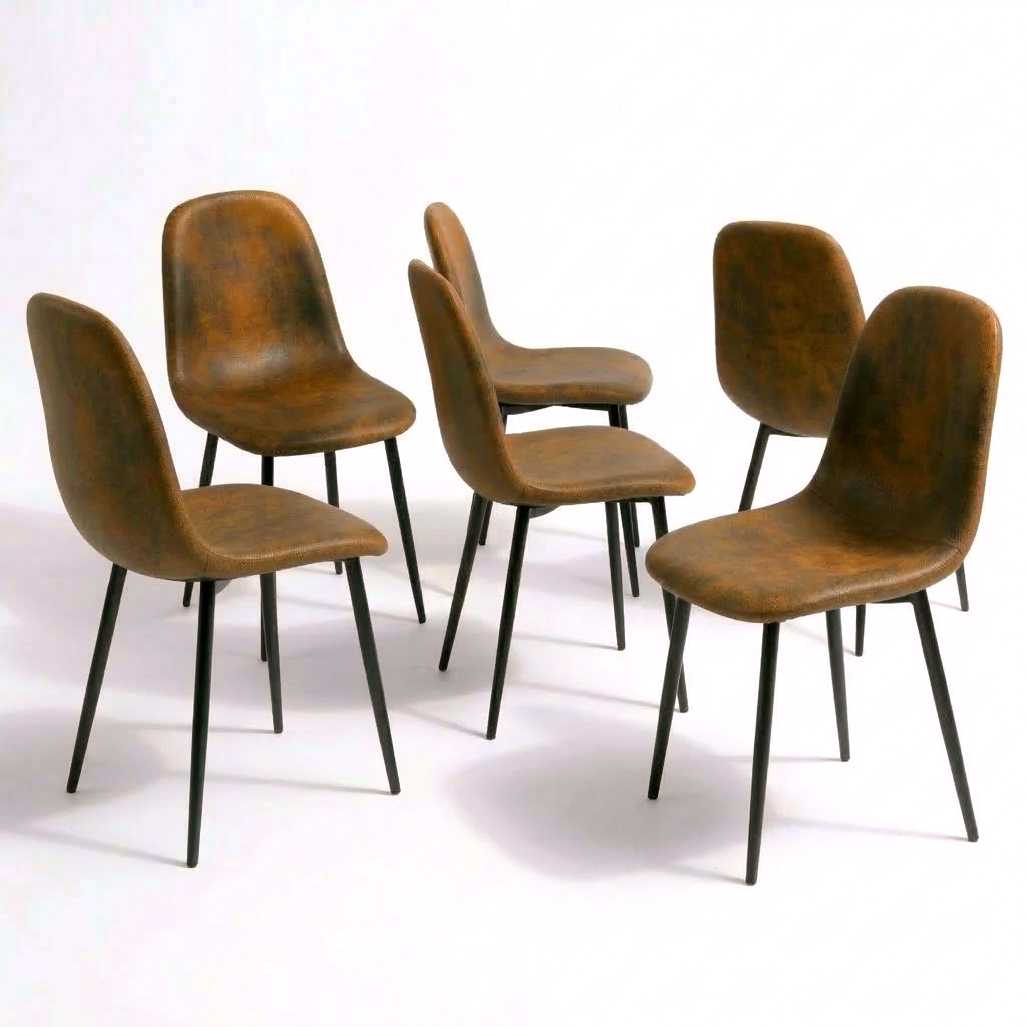 Homy Casa SORIAN 7PC Industrial Dining Set 63” Long Table with 6PC Charlton Suede Brown Dining Chairs