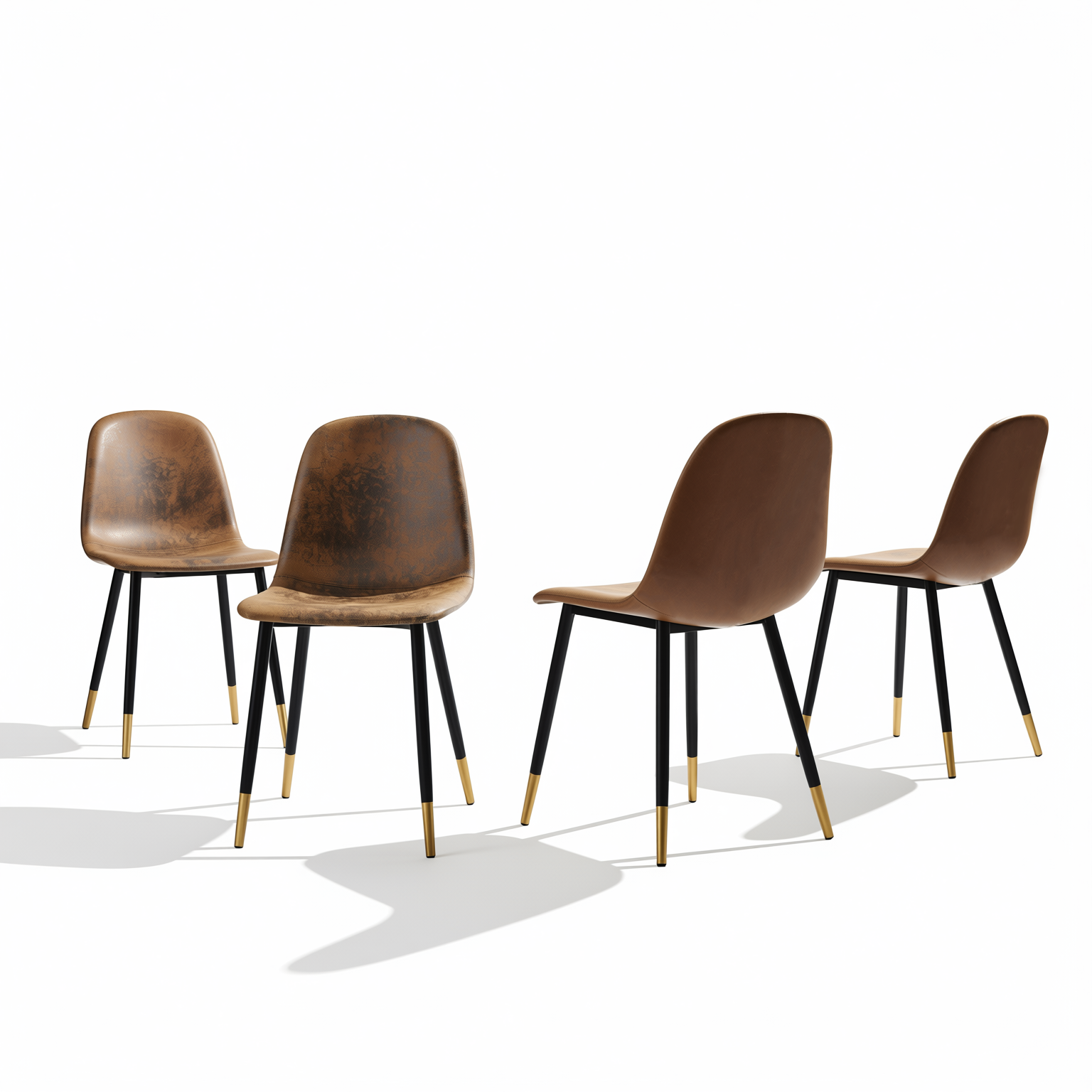 Homy Casa CHARLTON 4PC Brown Suede Dining Chair, Industrial Metal Frame