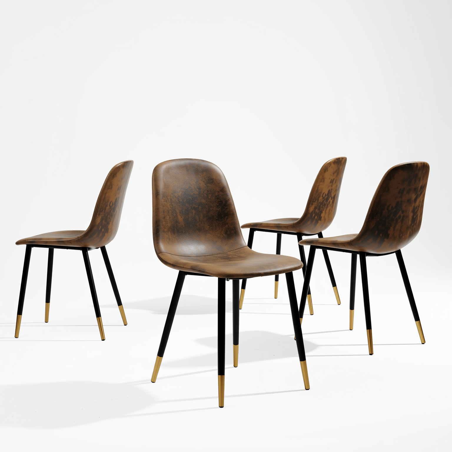 Homy Casa CHARLTON 4PC Brown Suede Dining Chair, Industrial Metal Frame