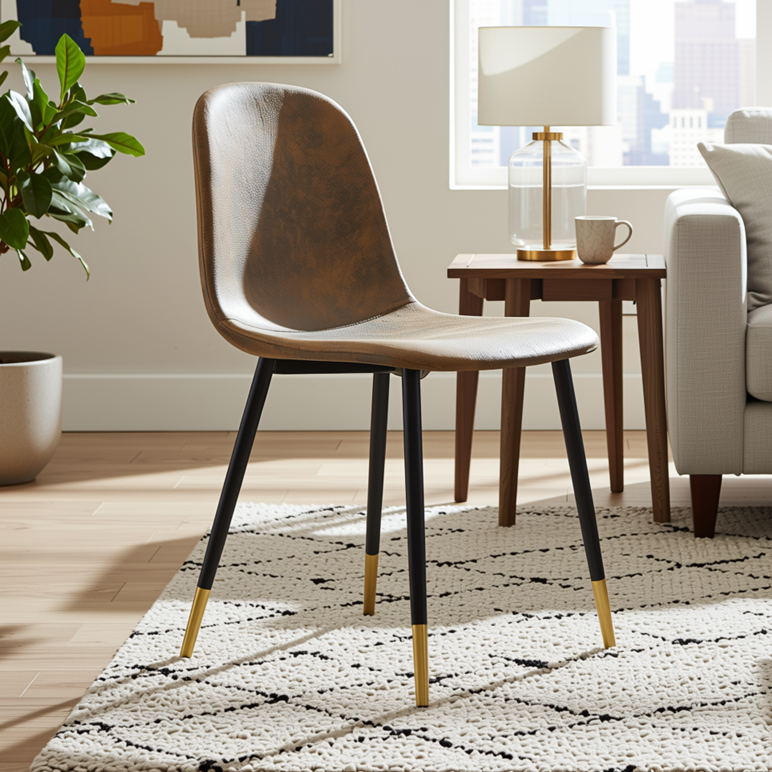 Homy Casa CHARLTON 4PC Brown Suede Dining Chair, Industrial Metal Frame
