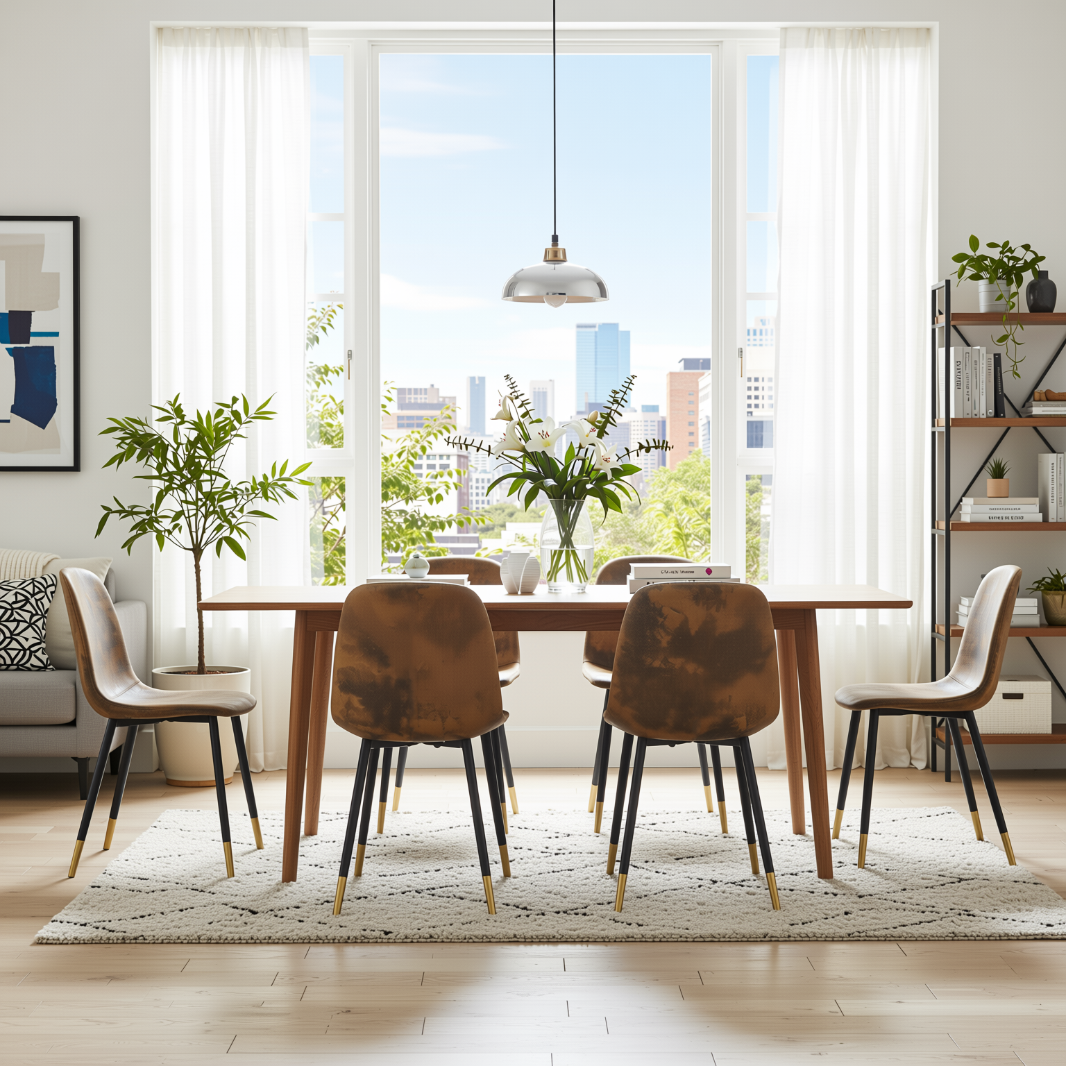 Homy Casa CHARLTON 4PC Brown Suede Dining Chair, Industrial Metal Frame