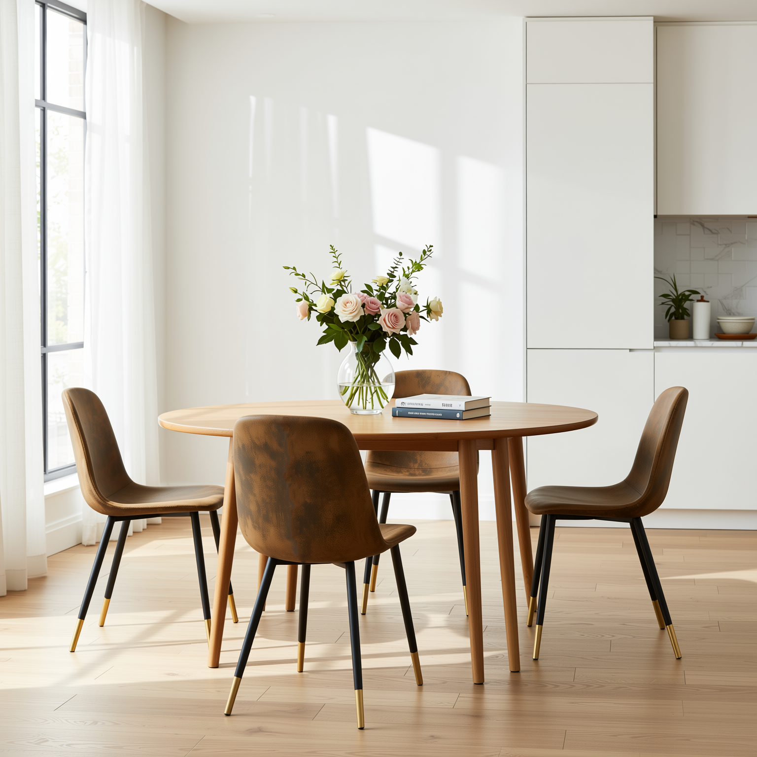 Homy Casa CHARLTON 4PC Brown Suede Dining Chair, Industrial Metal Frame