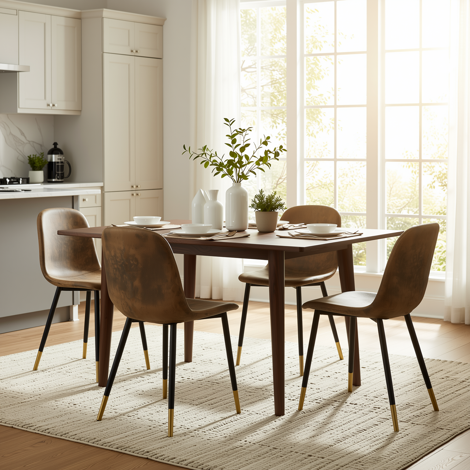 Homy Casa CHARLTON 4PC Brown Suede Dining Chair, Industrial Metal Frame
