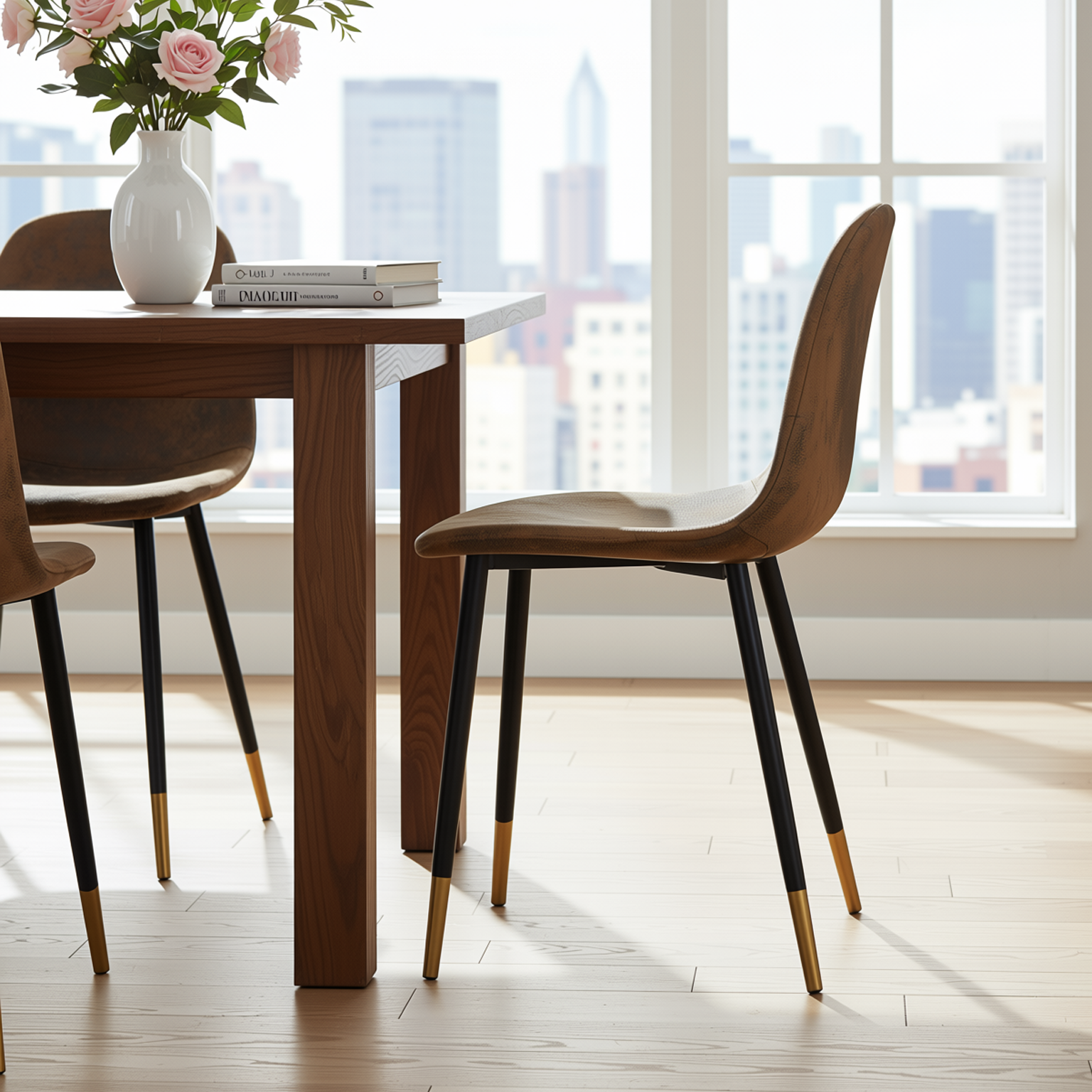 Homy Casa CHARLTON 4PC Brown Suede Dining Chair, Industrial Metal Frame