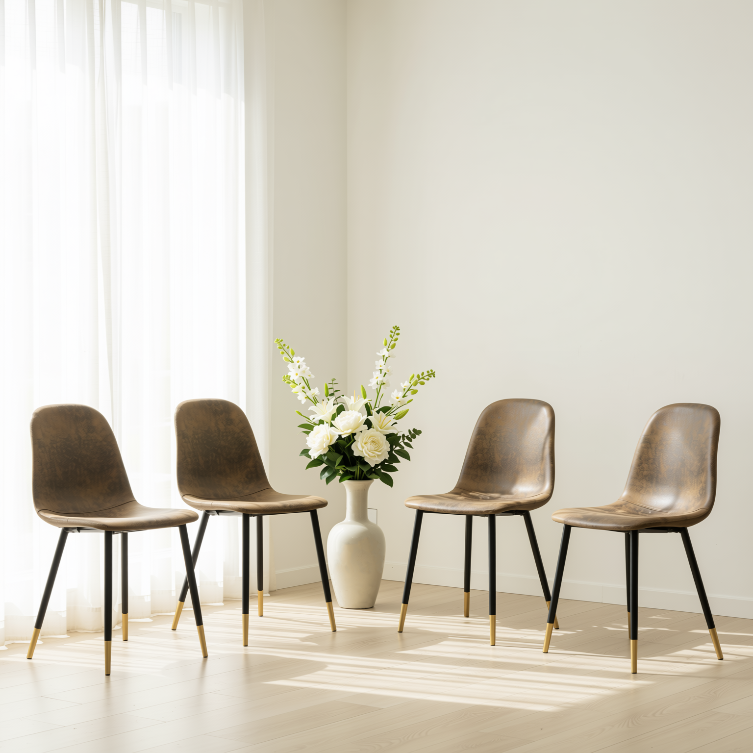 Homy Casa CHARLTON 4PC Brown Suede Dining Chair, Industrial Metal Frame