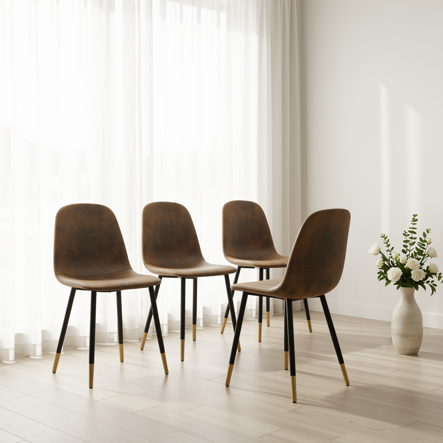 Homy Casa CHARLTON 4PC Brown Suede Dining Chair, Industrial Metal Frame