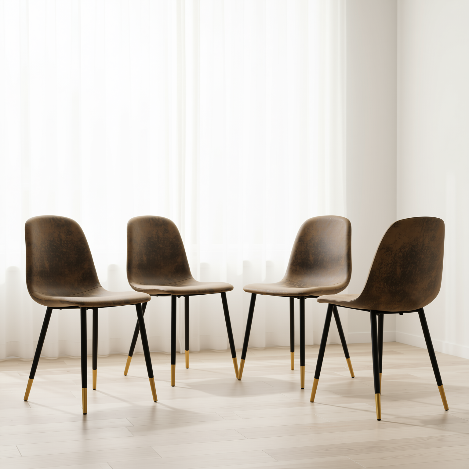 Homy Casa CHARLTON 4PC Brown Suede Dining Chair, Industrial Metal Frame