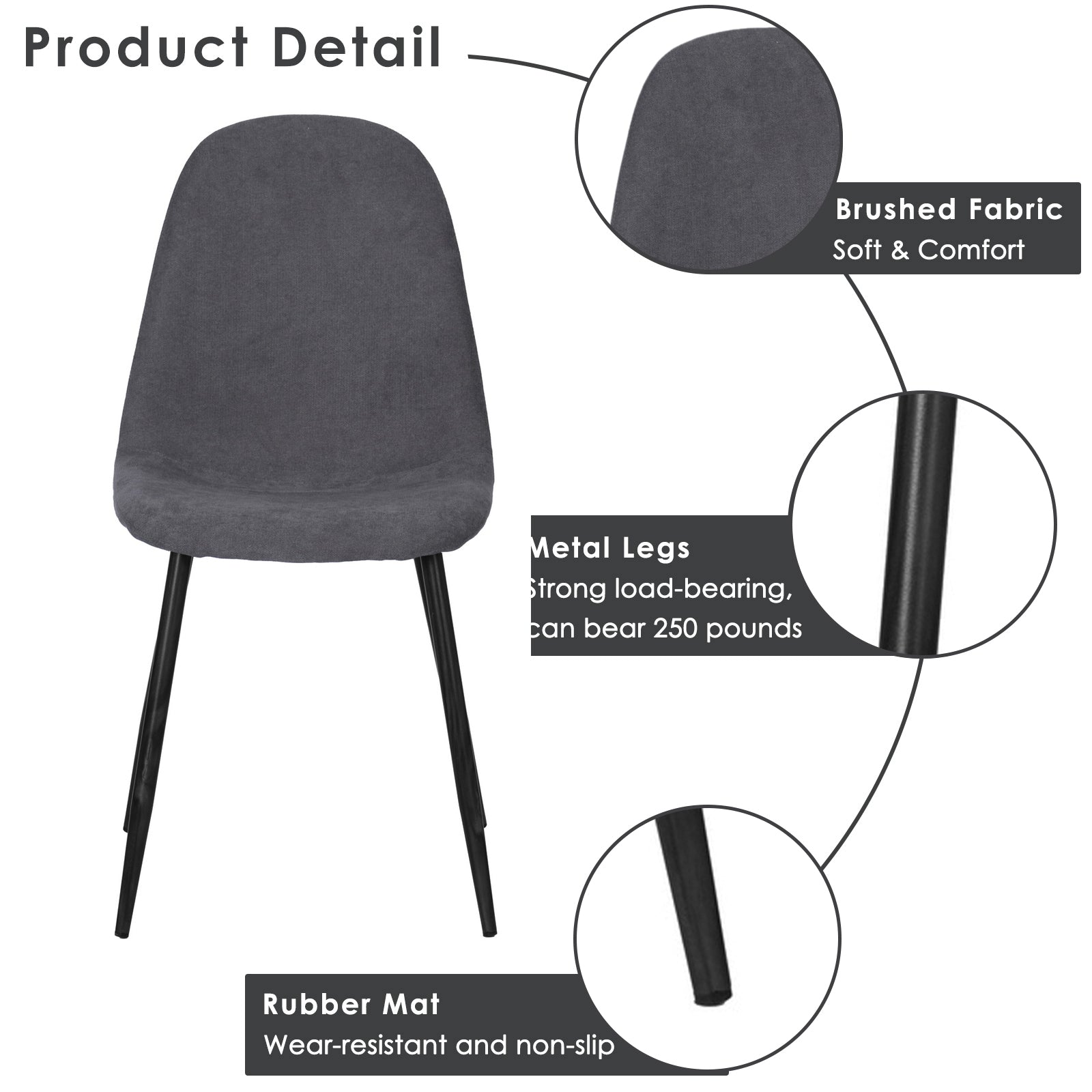Homy Casa Charlton 4PC Terry Grey Fabric Dining Chairs, Open Box