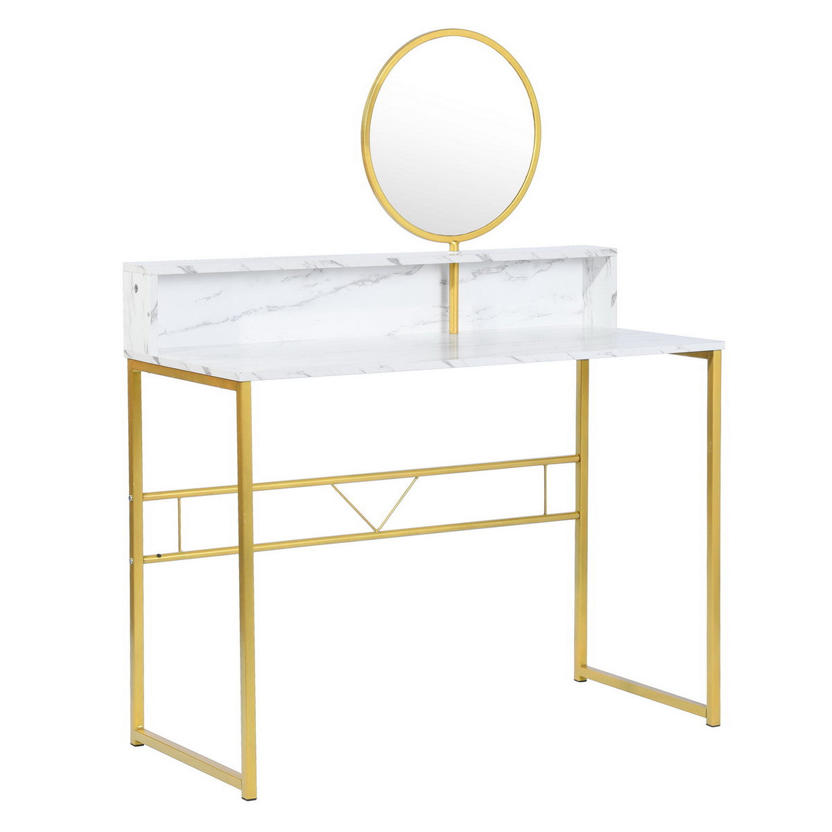 Chasson Small Makeup Vanity Desk With Round Mirror 41.3" Makeup Vanity Desk Multi Room Use