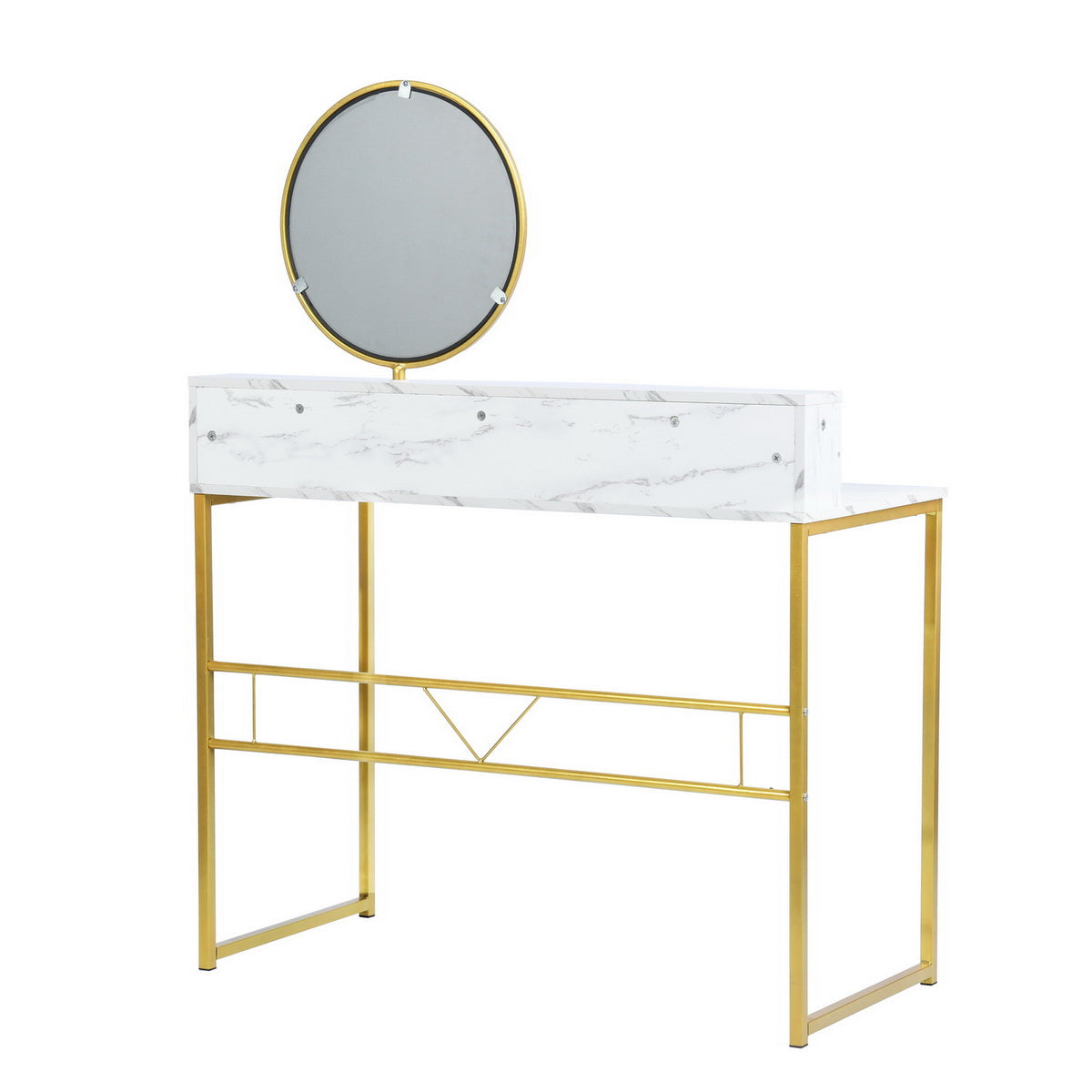 Chasson Small Makeup Vanity Desk With Round Mirror 41.3" Makeup Vanity Desk Multi Room Use
