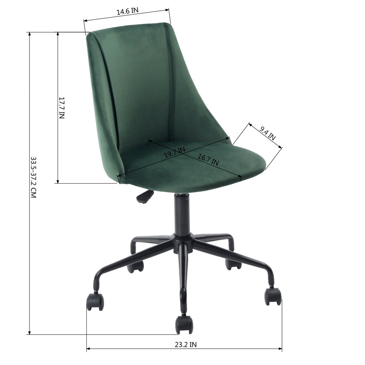 Homy Casa CIAN GREEN Velvet Office Chair, Adjustable Height, Dark Green, Steel Frame