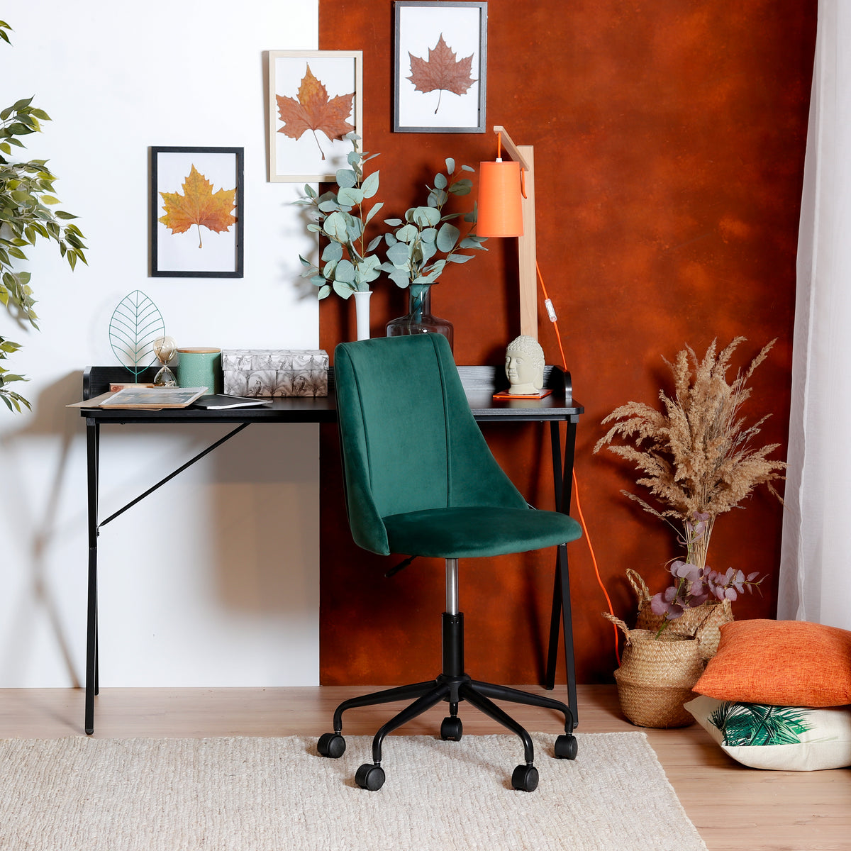 Homy Casa CIAN GREEN Velvet Office Chair, Adjustable Height, Dark Green, Steel Frame Open Box
