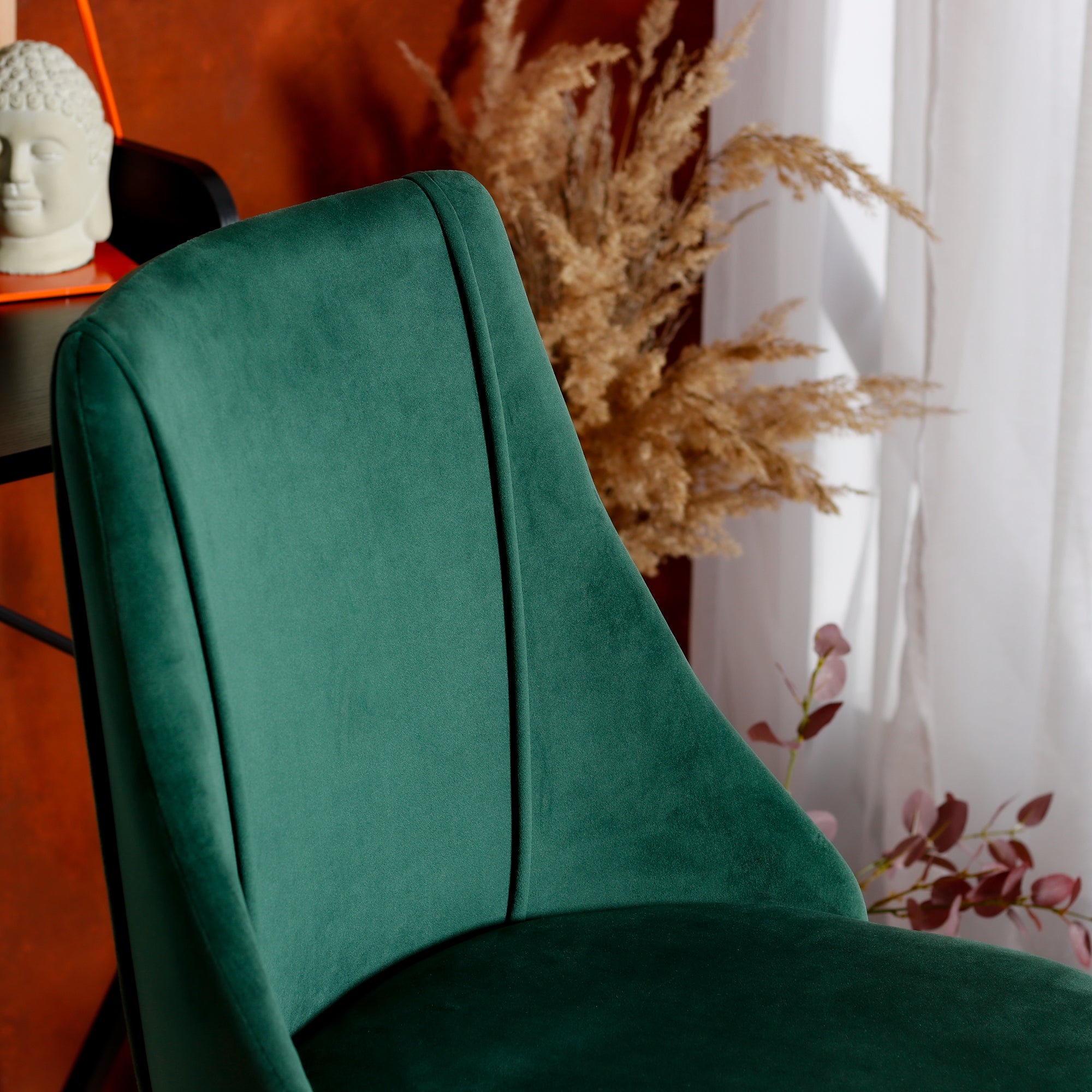 Homy Casa CIAN GREEN Velvet Office Chair, Adjustable Height, Dark Green, Steel Frame