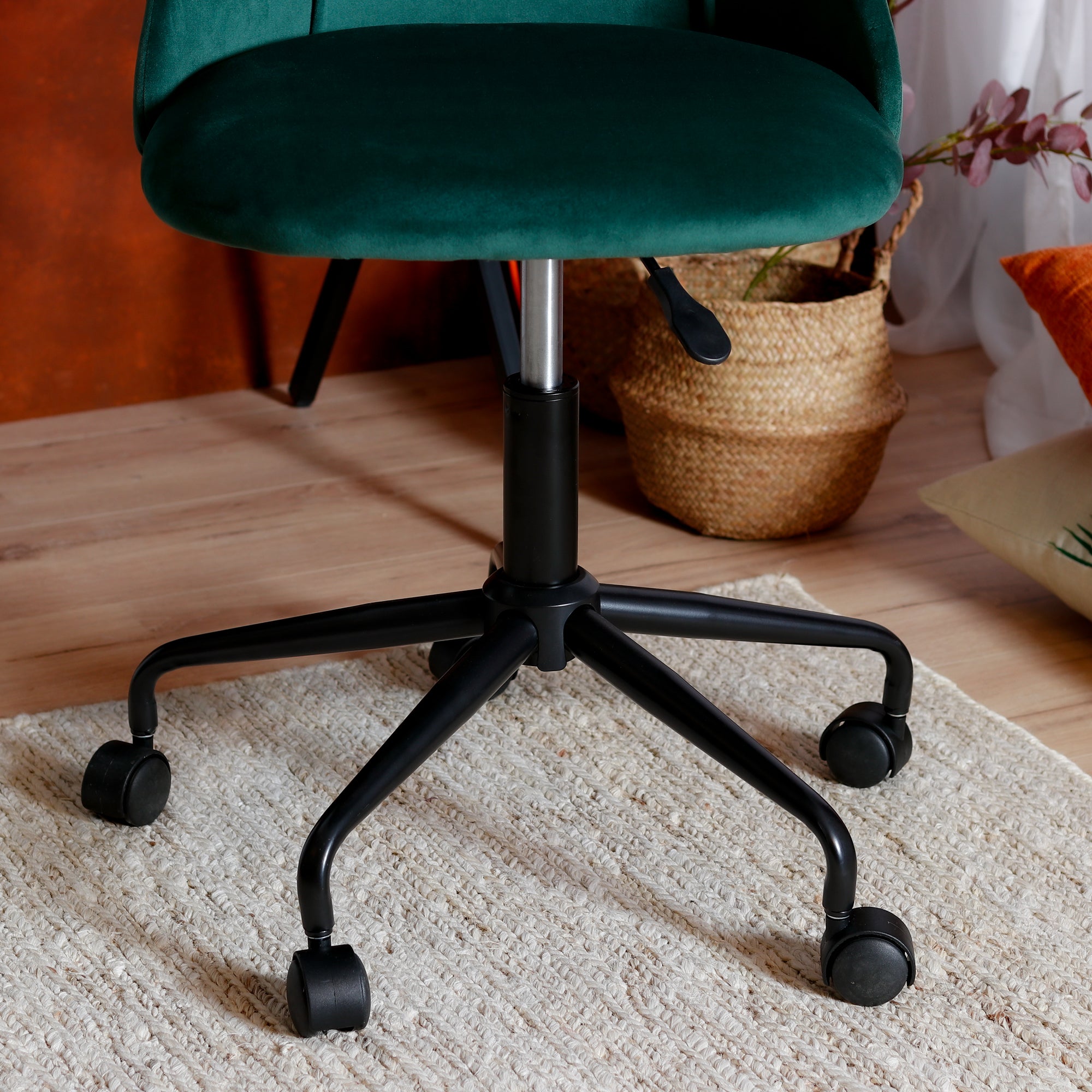 Homy Casa CIAN GREEN Velvet Office Chair, Adjustable Height, Dark Green, Steel Frame