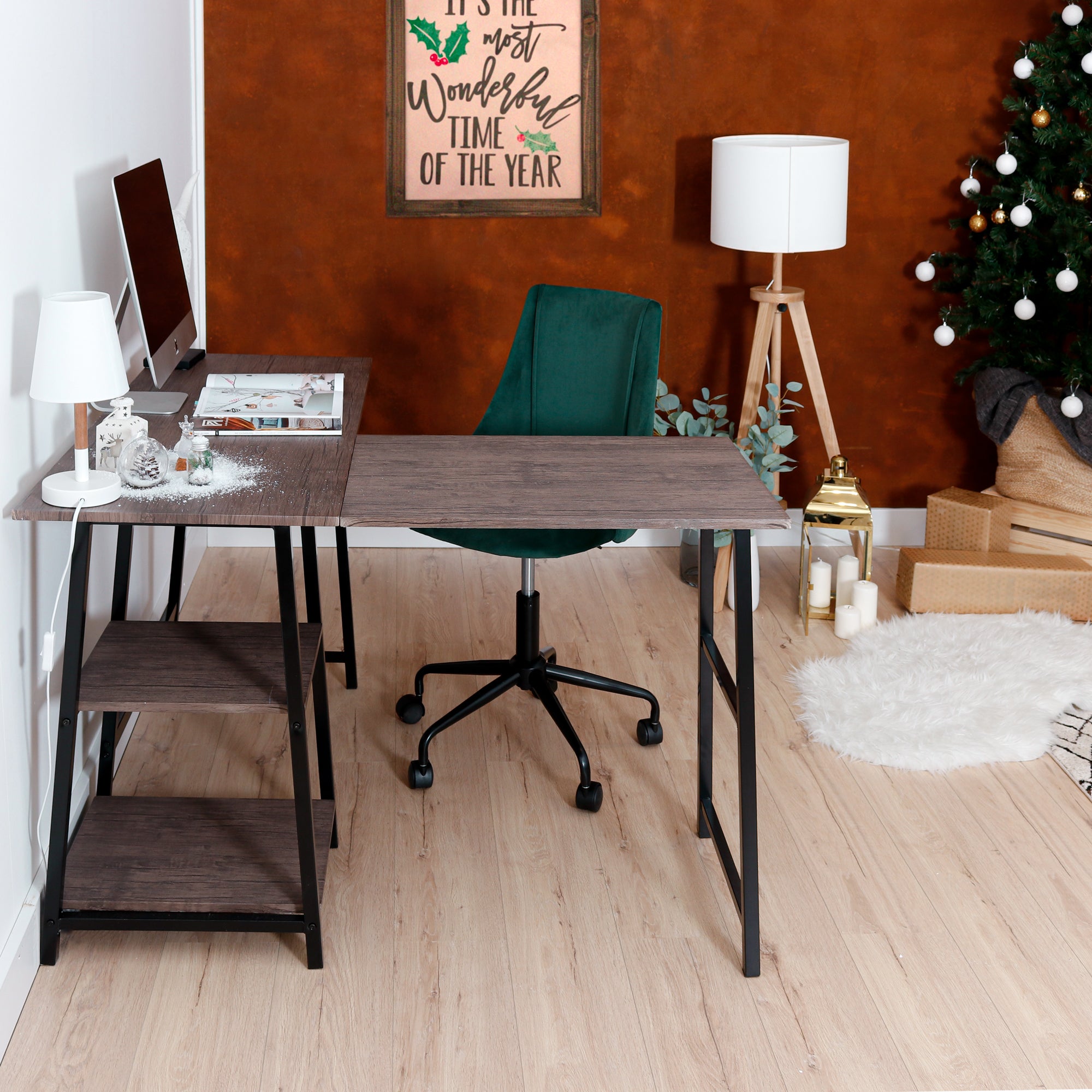 Homy Casa CIAN GREEN Velvet Office Chair, Adjustable Height, Dark Green, Steel Frame